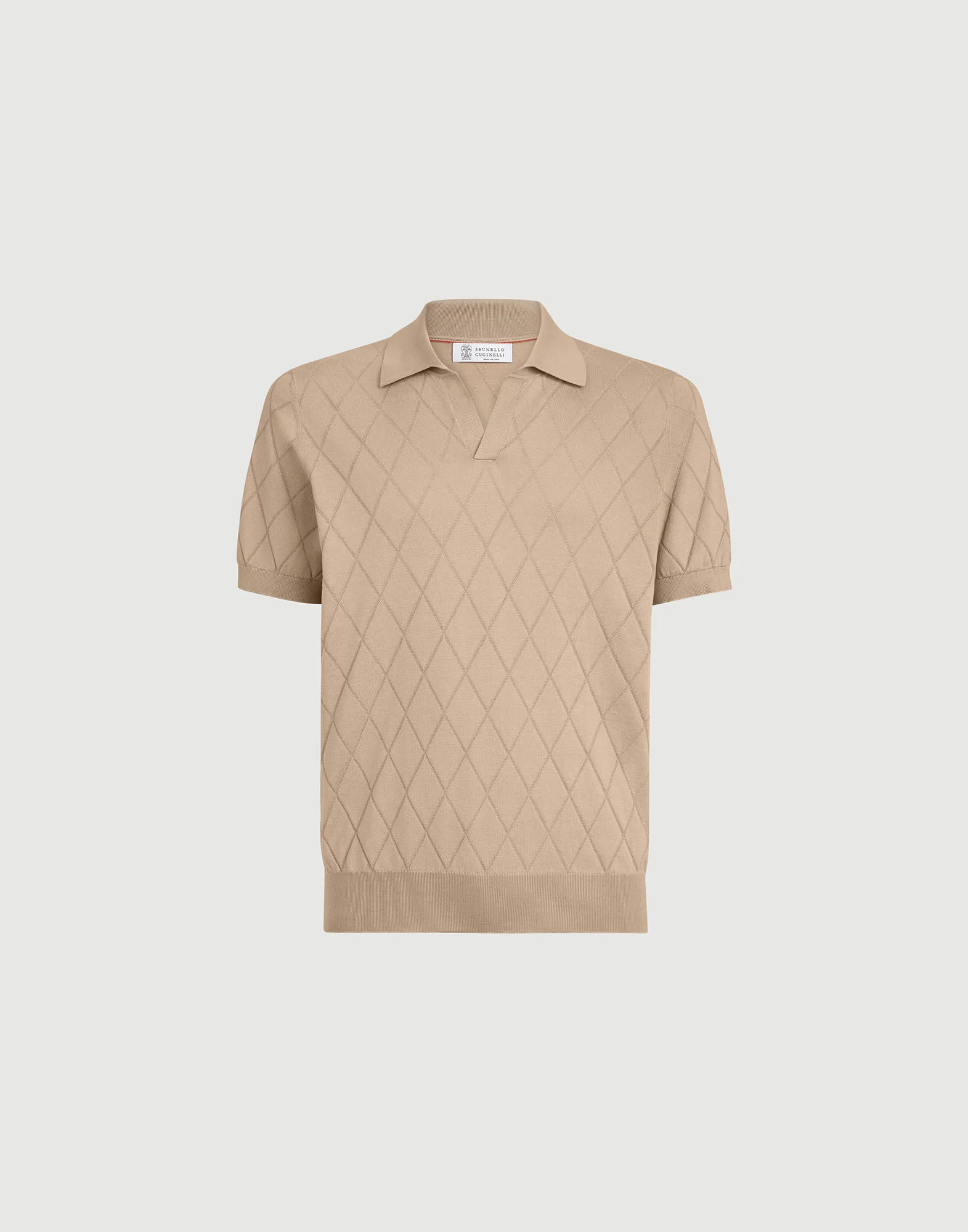 Cotton textured Argyle lightweight knit polo shirt - 1