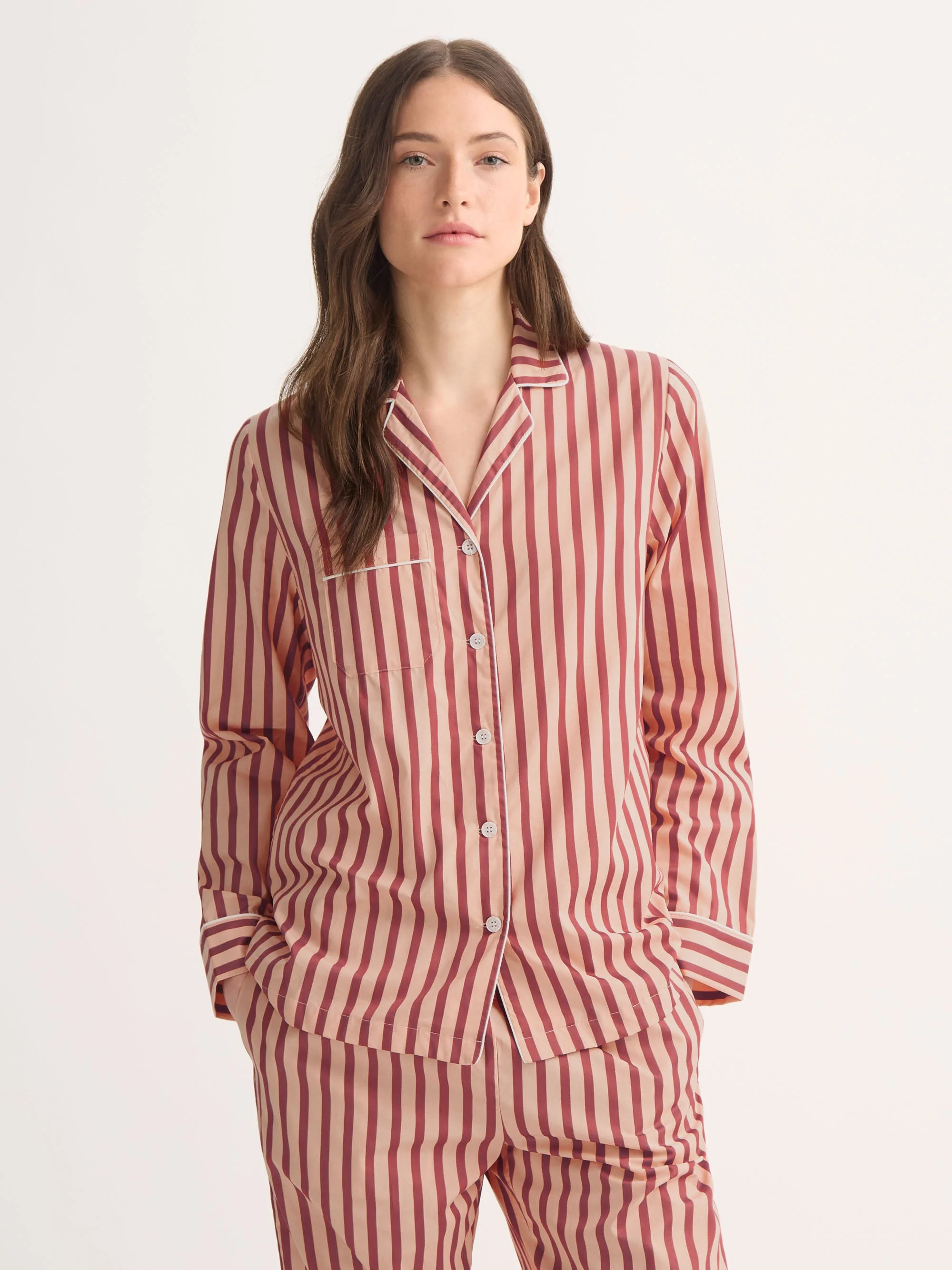 Women's Pajamas Capri Cotton Batiste Red & Peach Stripe - 1