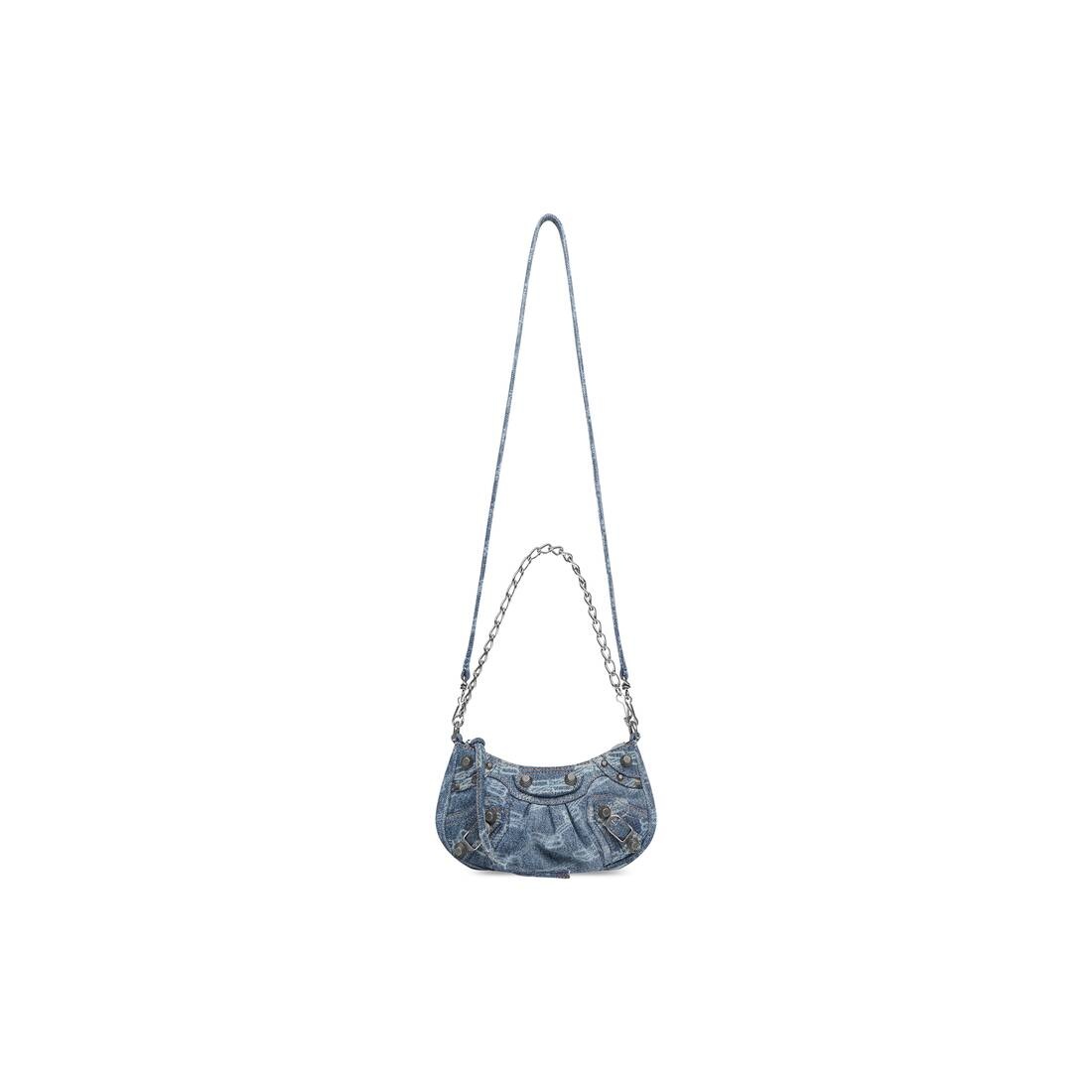 Women's Le Cagole Mini Purse With Chain Bb Monogram Bleached Denim in Blue - 6