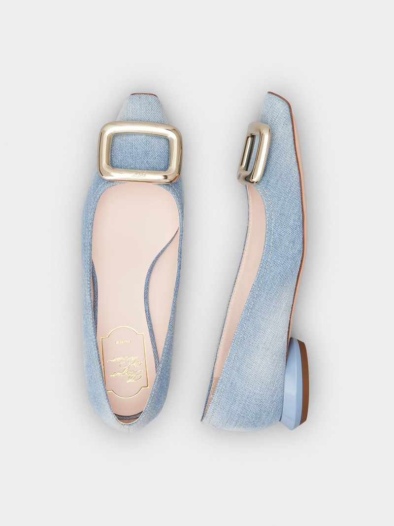 Viv' Choc Metal Buckle Ballerinas in Denim 4