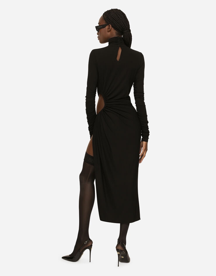 High-necked jersey calf-length dress with cut-out - 3