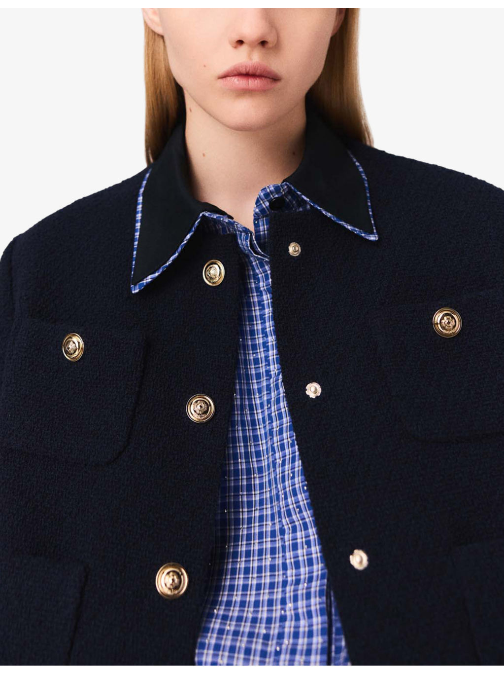 Removable-Collar Patch-Pocket Short Tweed Jacket - 5