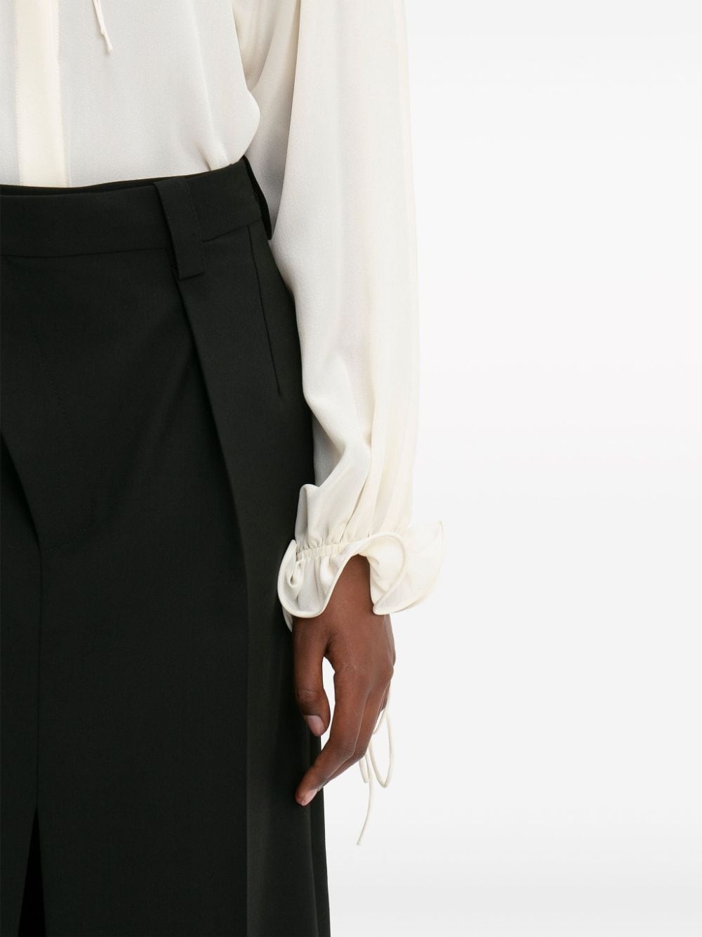 ruffle-trim pleated silk blouse - 7