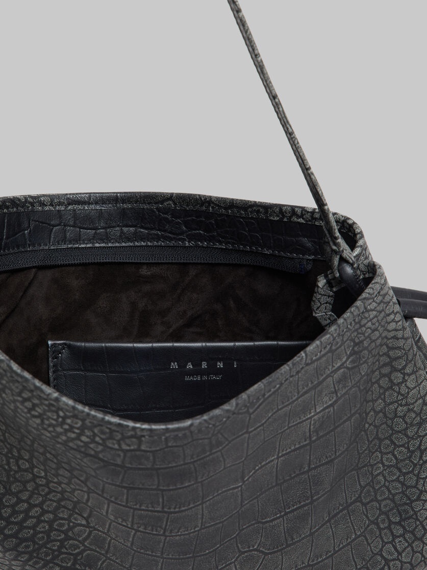 SMALL BLACK CROCODILE PRINT HOBO BAG - 4