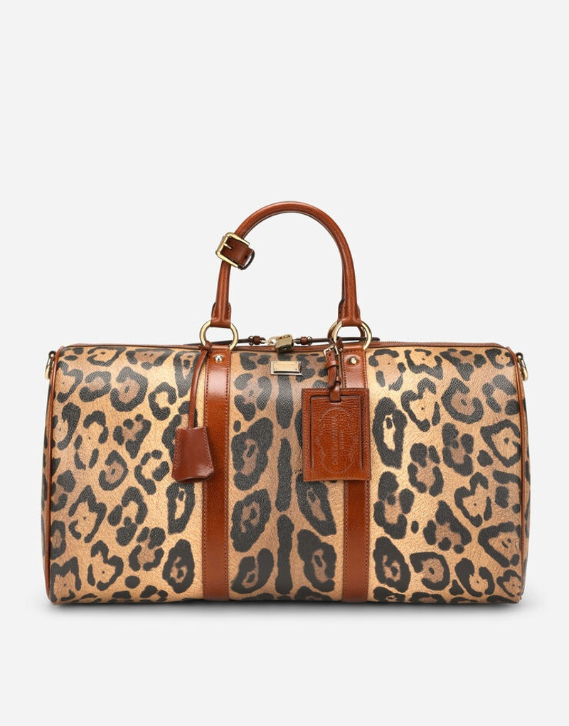 Small travel bag in leopard-print Crespo with branded plate 1
