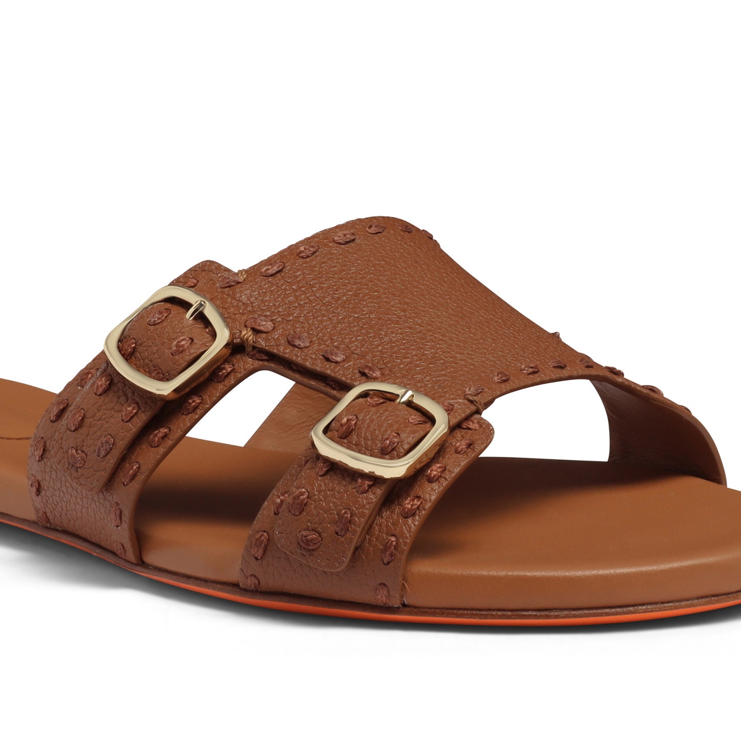 Women's brown tumbled leather double-buckle Didi slide sandal - 6