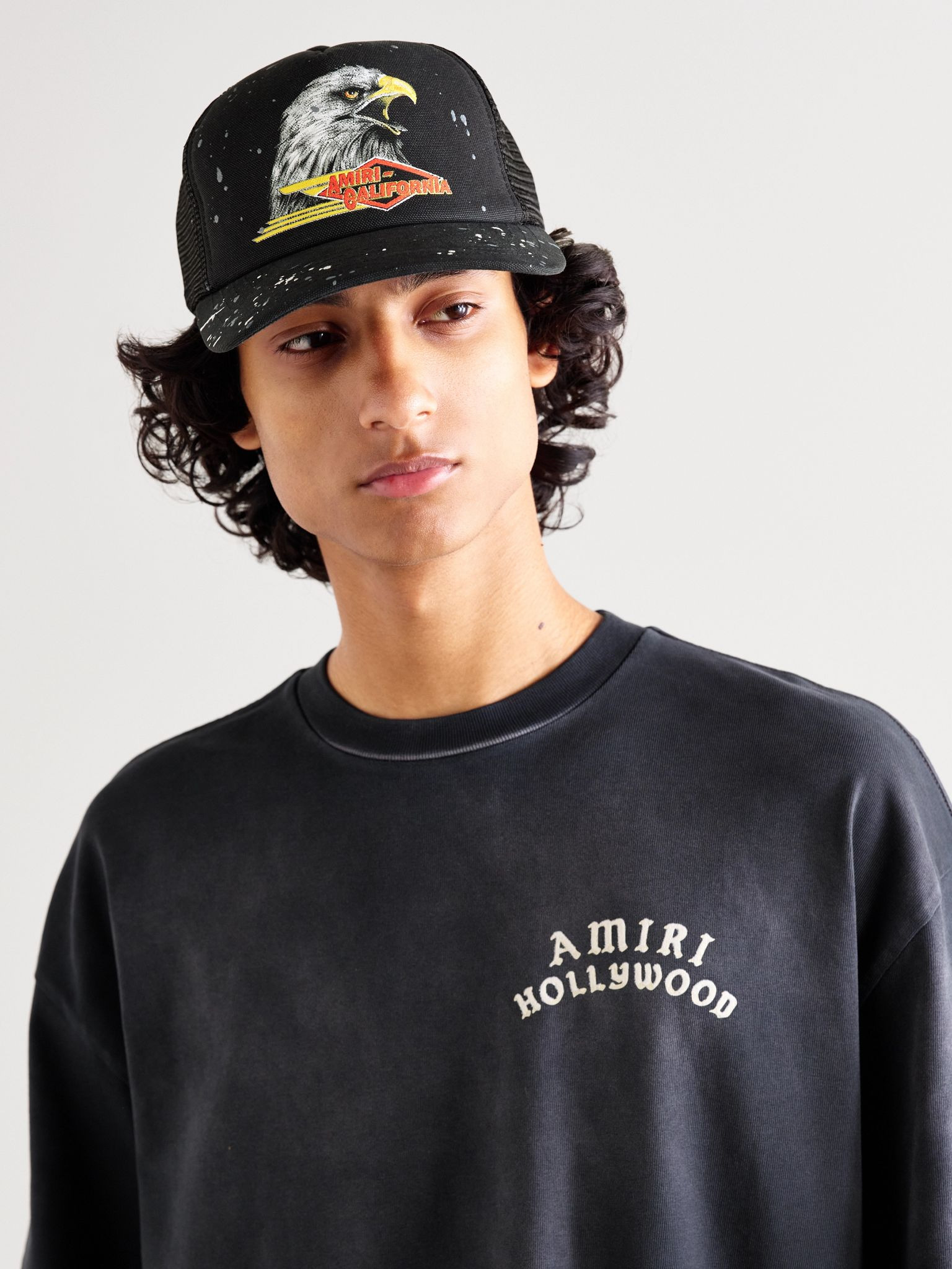 Paint-Splattered Printed Padded Cotton-Canvas and Mesh Trucker Cap Black - 2