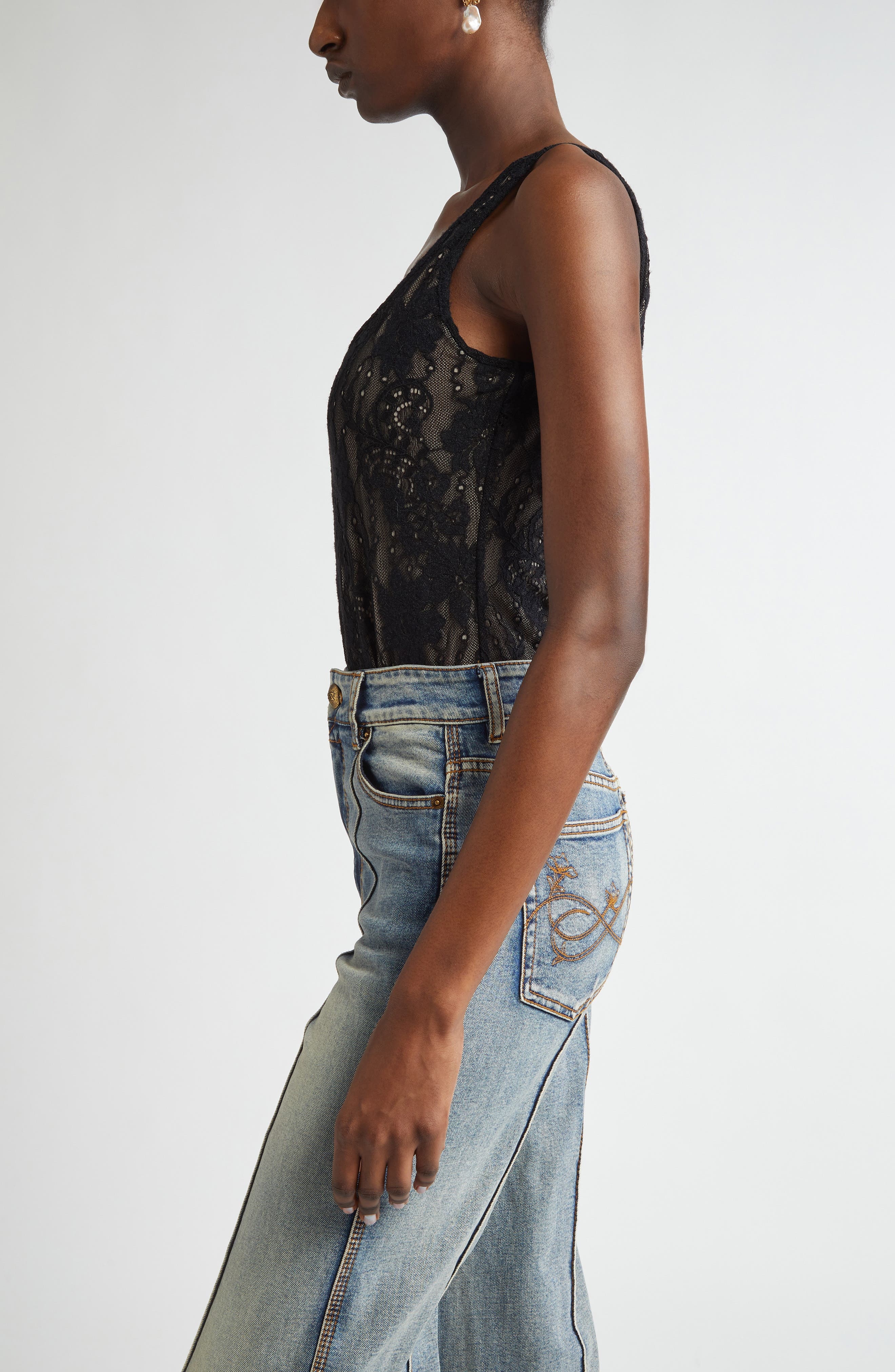 Zimmermann Scoop Neck Lace Bodysuit in Black at Nordstrom - 4