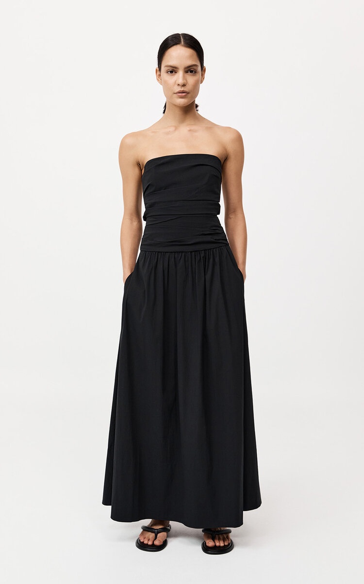 Gathered Cotton-Nylon Maxi Dress black - 2