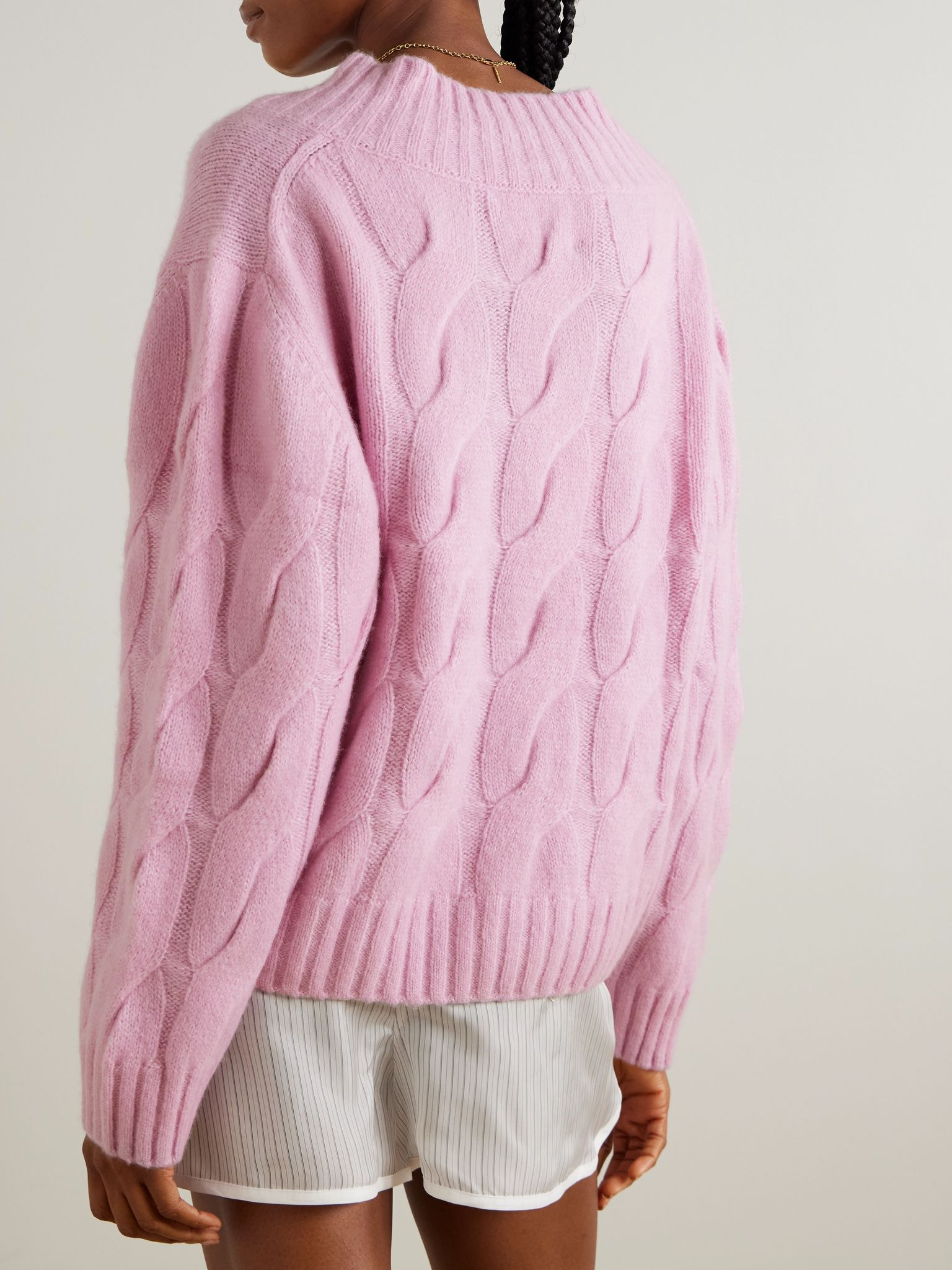 Cable-knit cashmere and silk-blend sweater Pink - 4