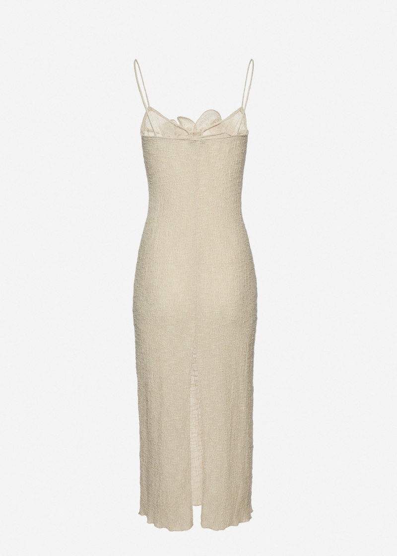 Sleeveless crepe beach midi dress in beige 2