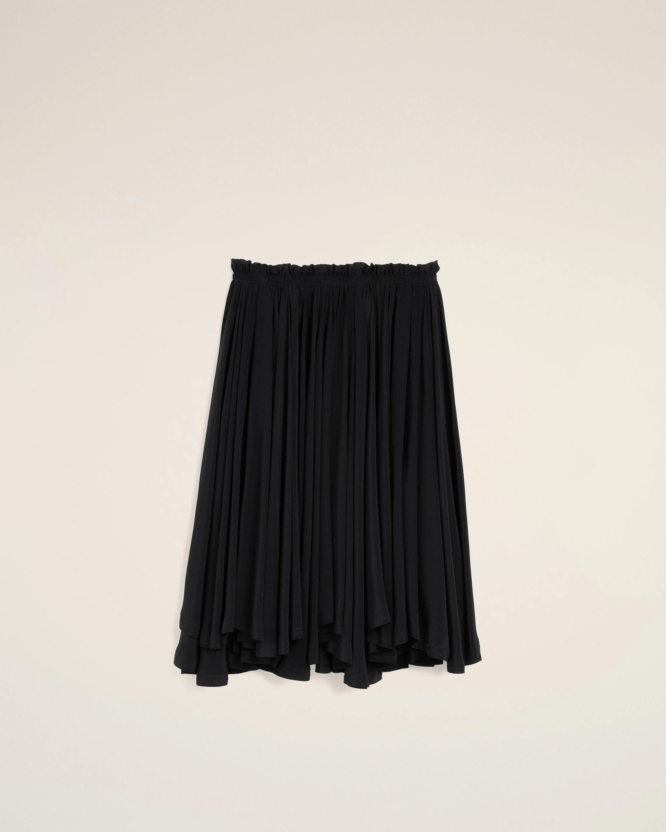 BLACK BLENDED SILK MIDI COROLLA SKIRT - 1