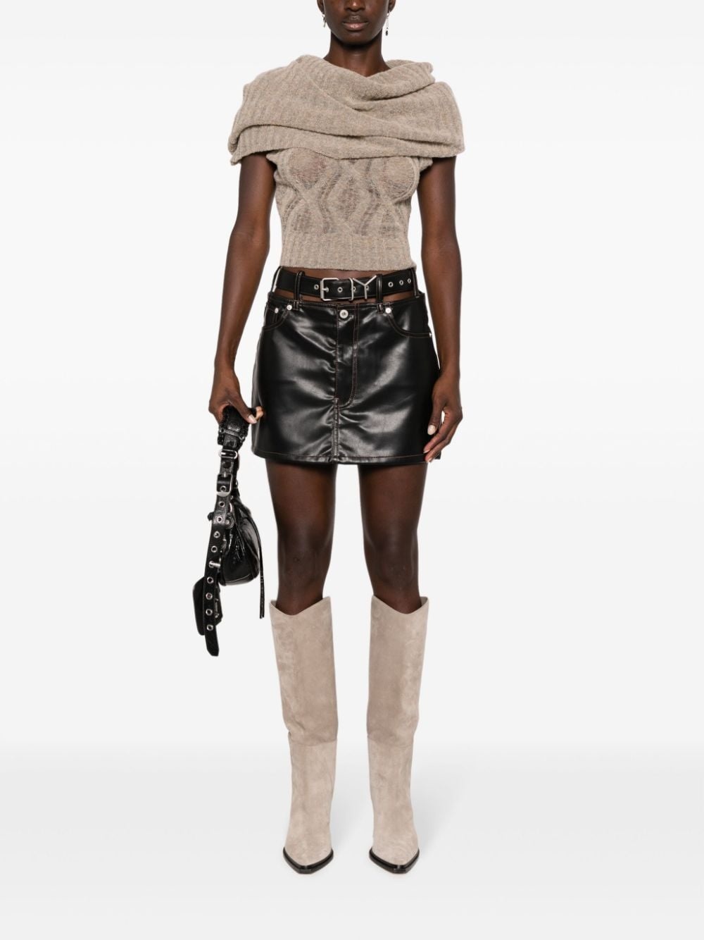 Y-belt faux-leather mini skirt - 2