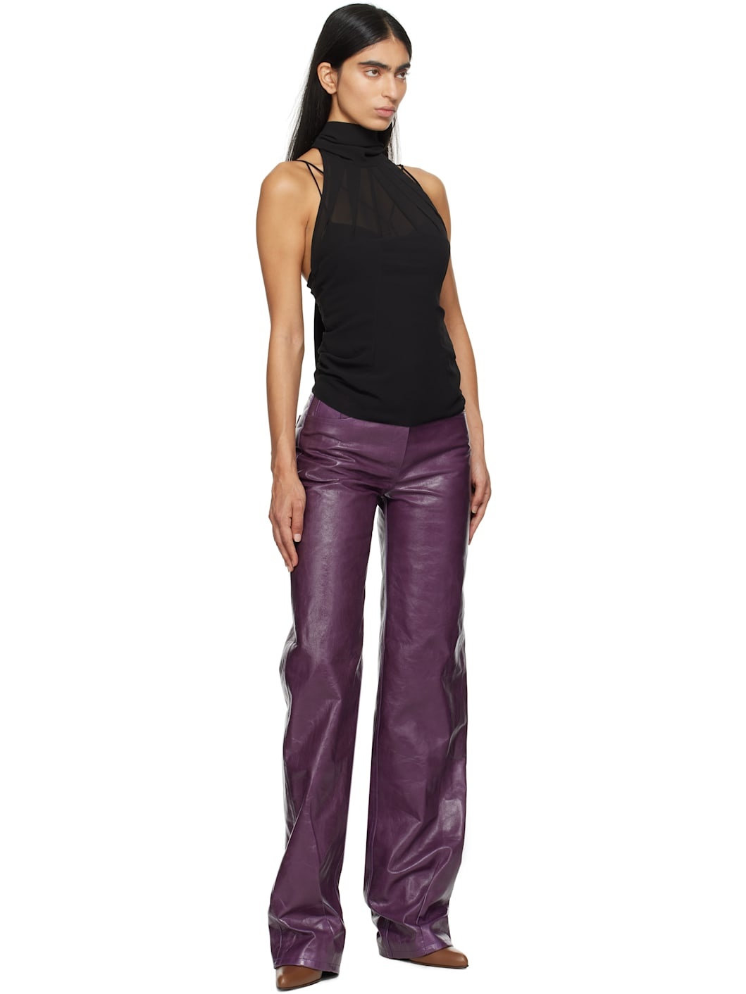 Purple Vante Leather Pants - 4