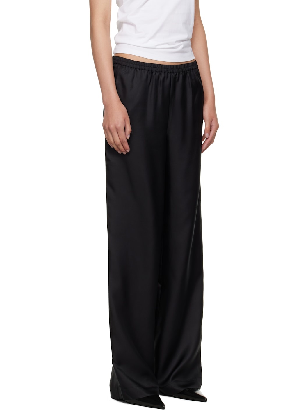 Black Alera Wide-Leg Silk Trousers - 2