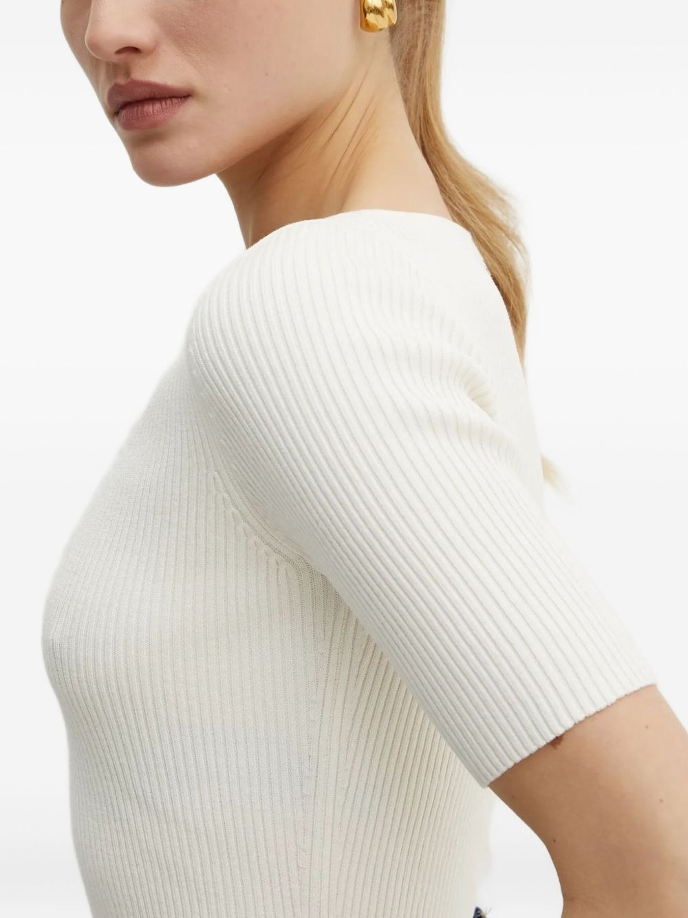 ribbed V-neck top - 3