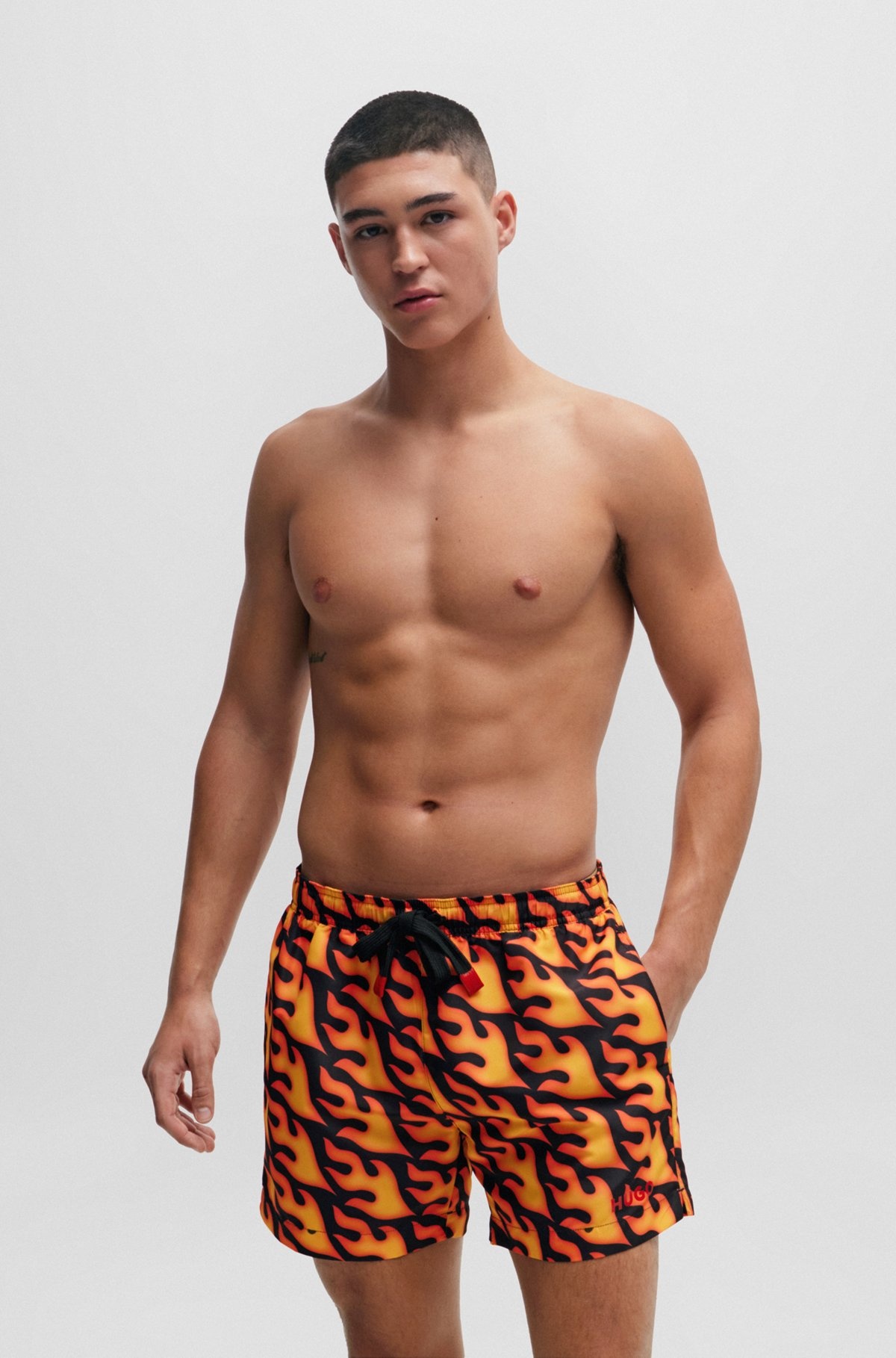 SWIM SHORTS WITH FLAME PRINT AND LOGO - 2