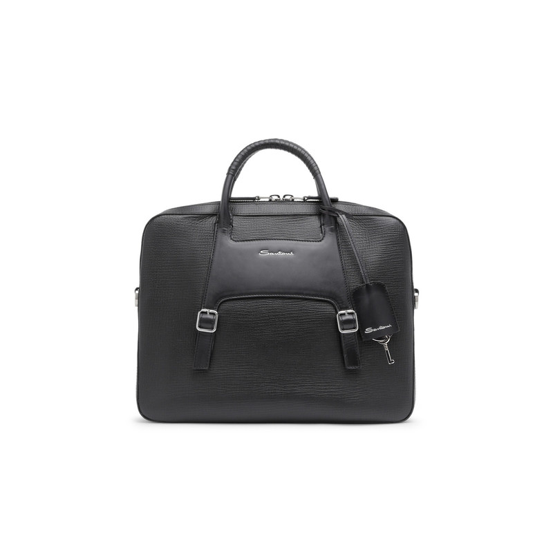Black embossed leather briefcase 1