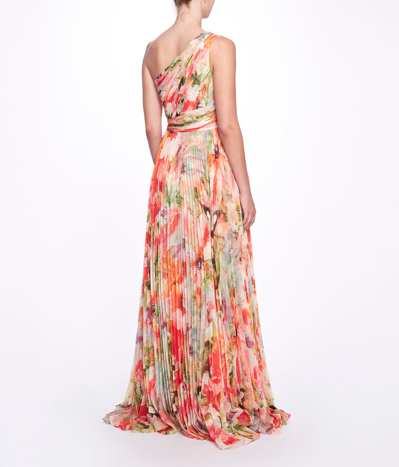PRINTED CHIFFON PLEATED GOWN 3