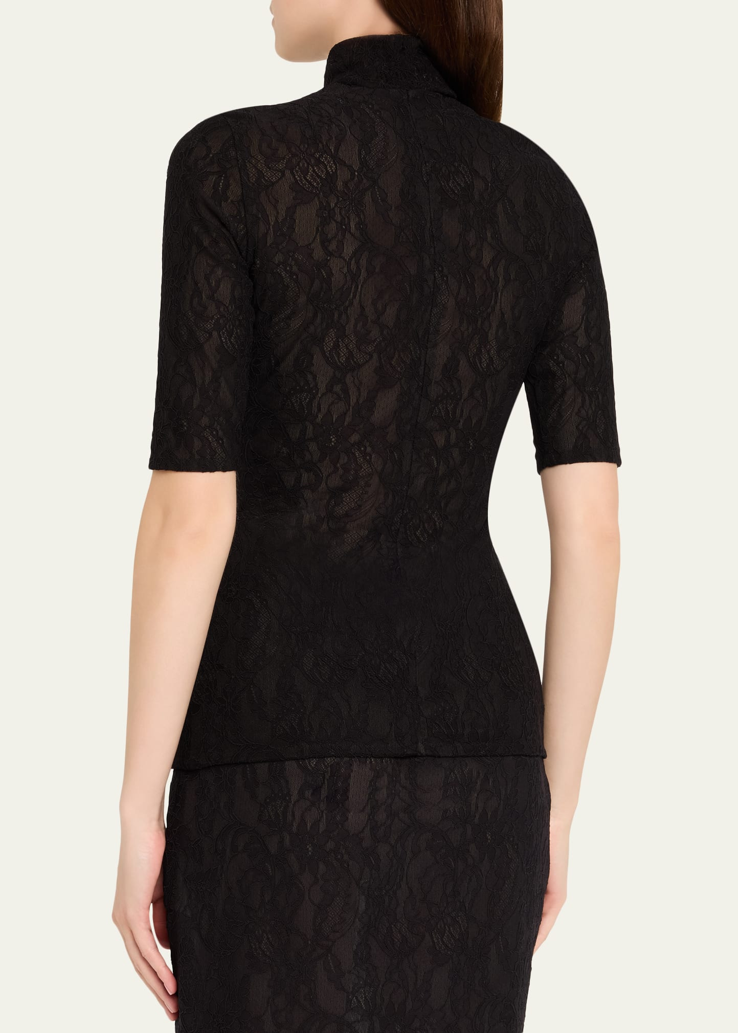 Mock-Neck Stretch Lace Short-Sleeve Top - 3
