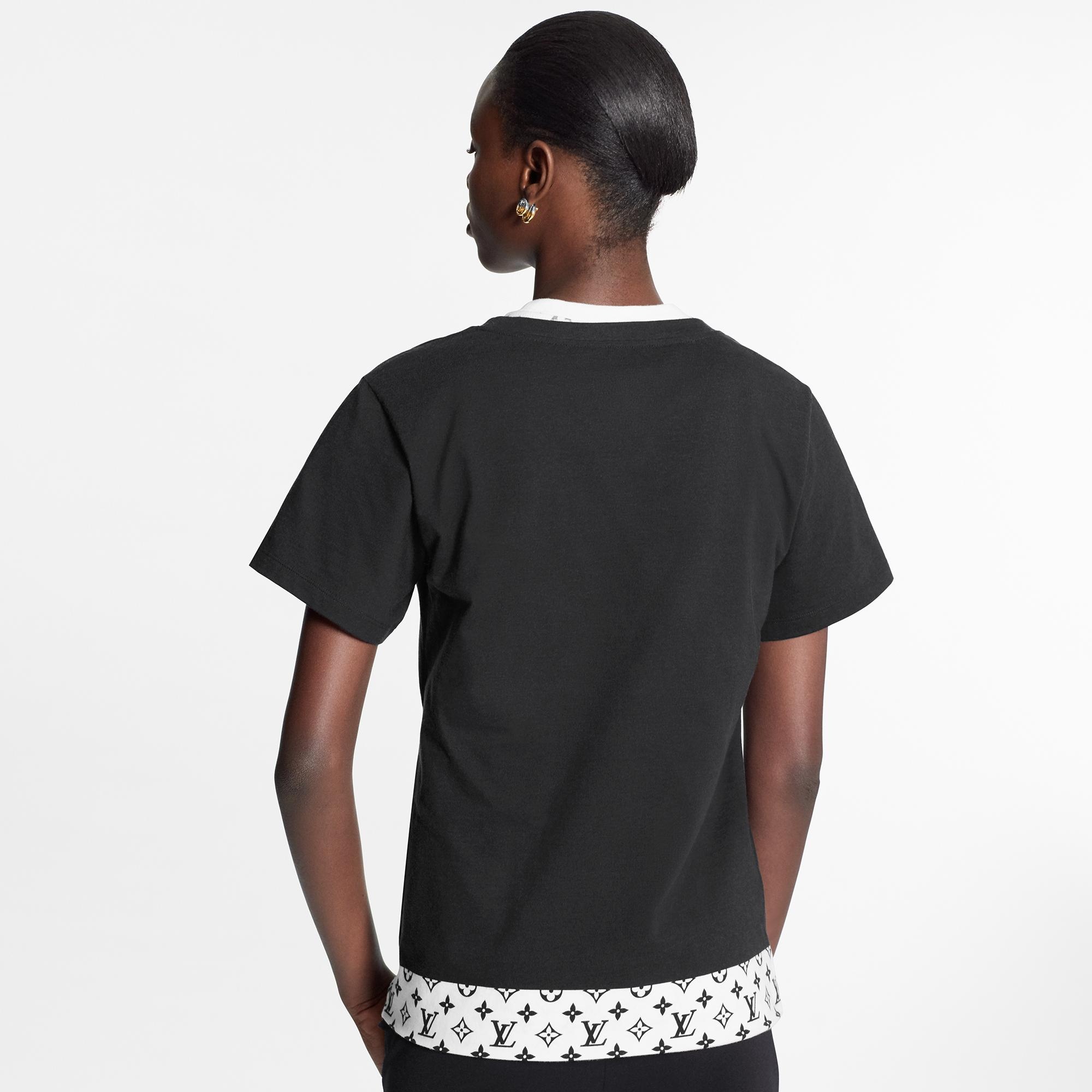 Layered Black T-Shirt In Jersey With Contrasting Monogram Print - 5