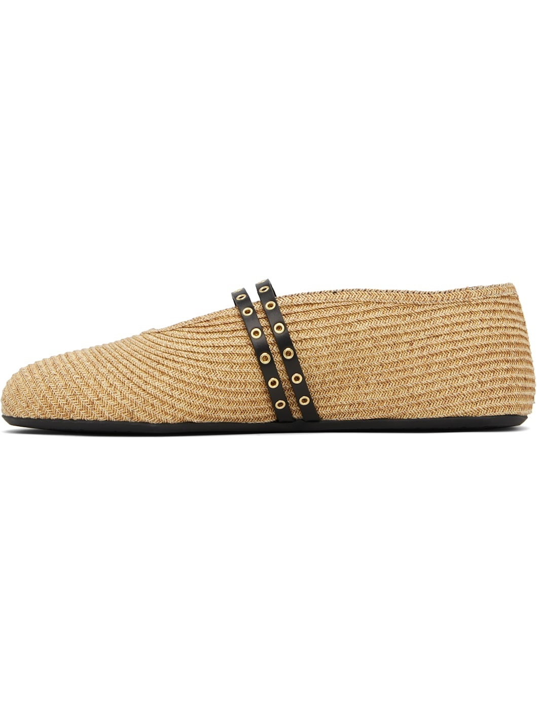 Beige Paper Straw Ballerina Flats - 3