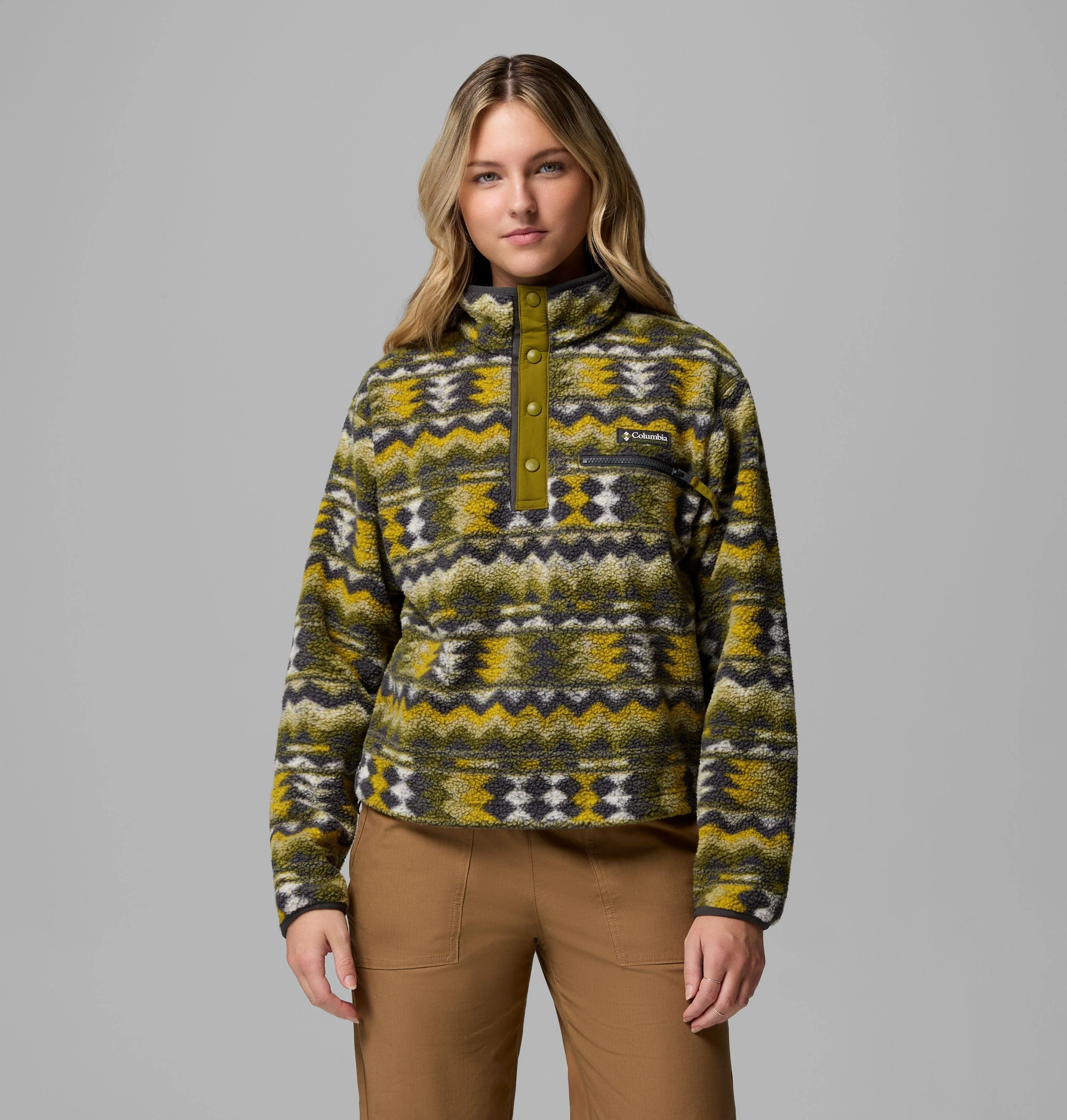 Women's Helvetia II Printed Cropped Half Snap Fleece Pullover - 1