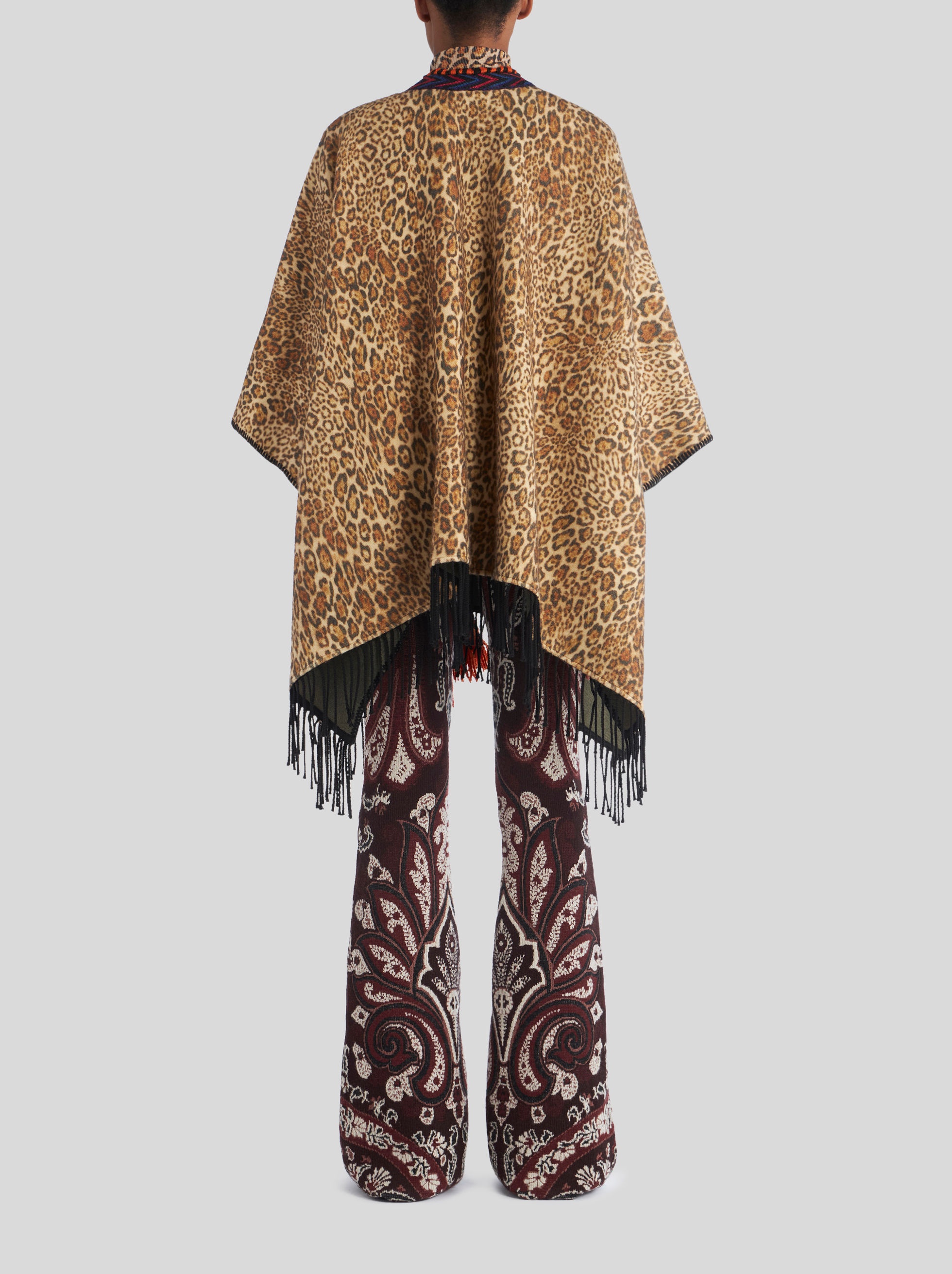 FRINGED ANIMALIER WOOL CAPE - 4