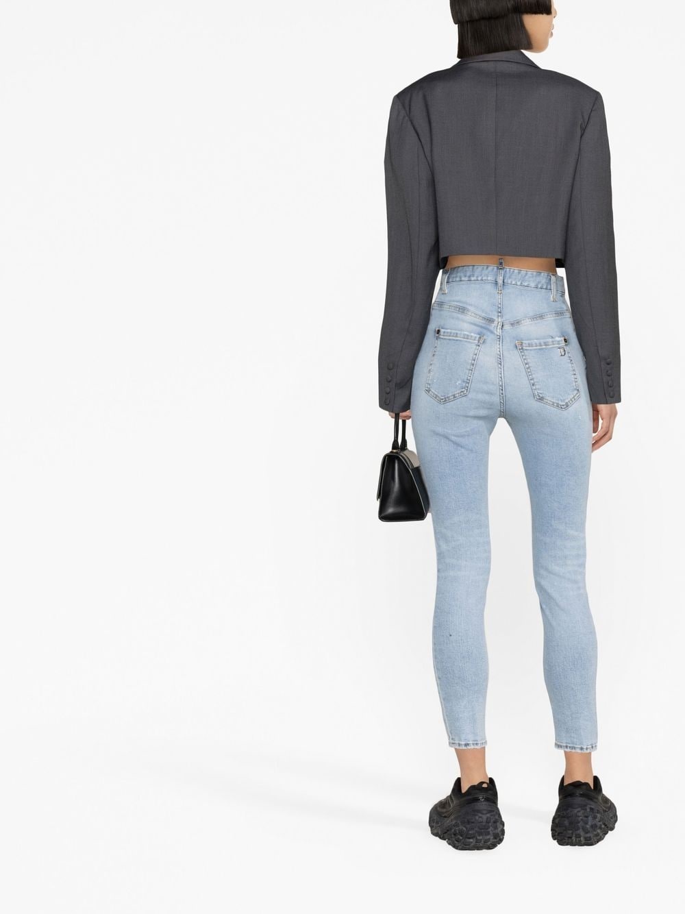 logo-tag distressed skinny jeans - 4