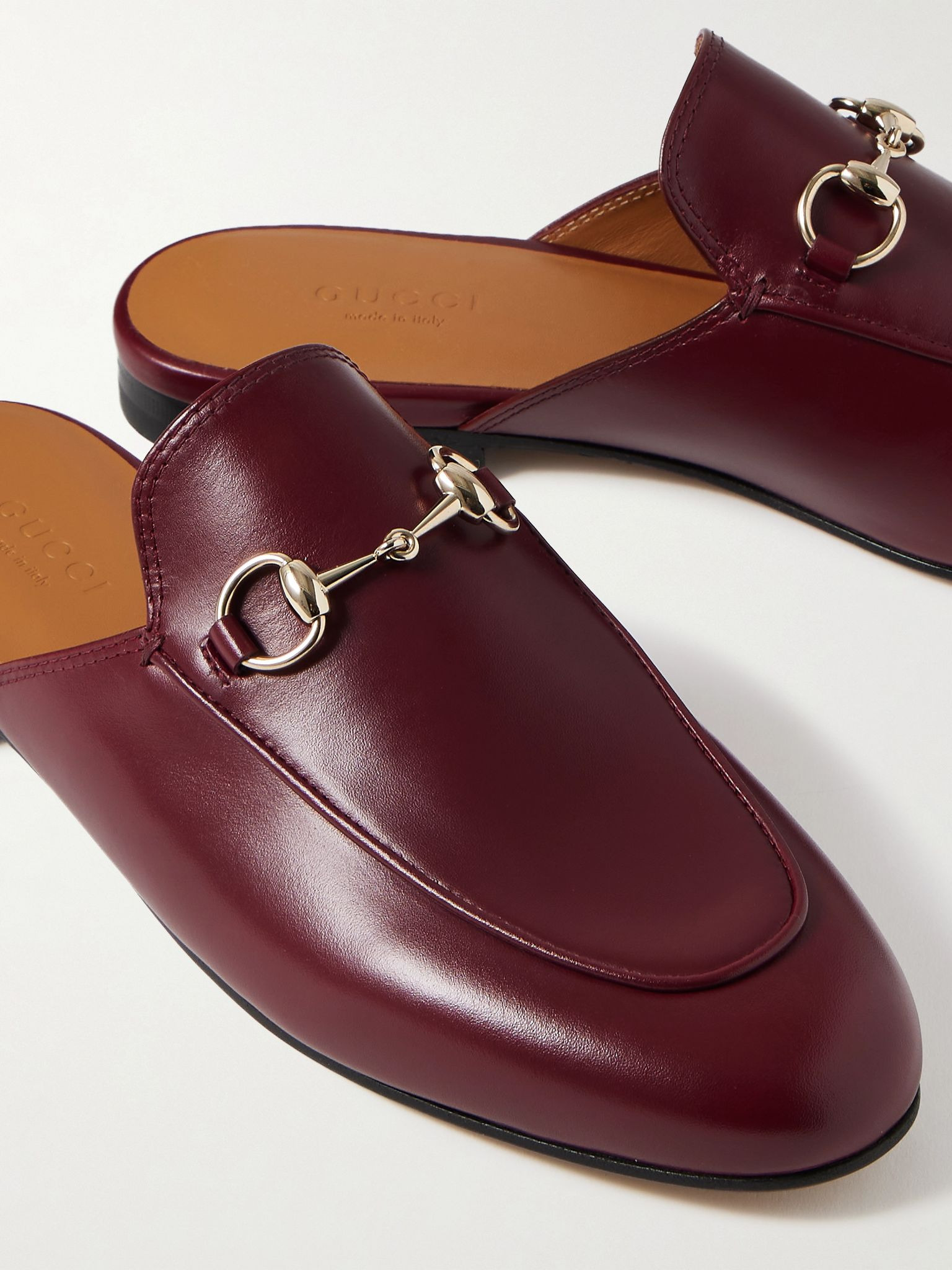Princetown horsebit-detailed leather slippers Burgundy - 4