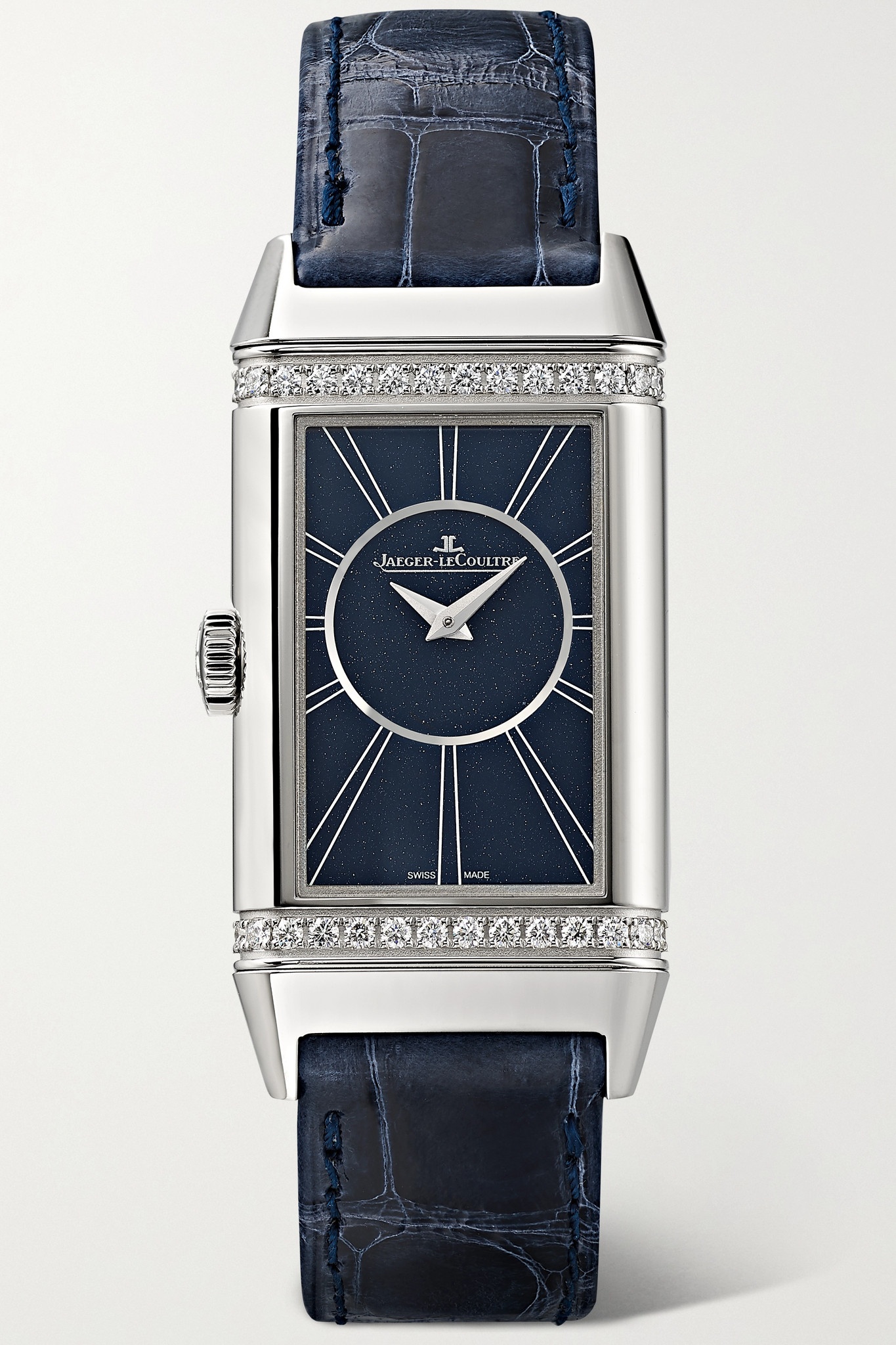 Reverso One Duetto 40mm x 20mm stainless steel, diamond and alligator watch - 9