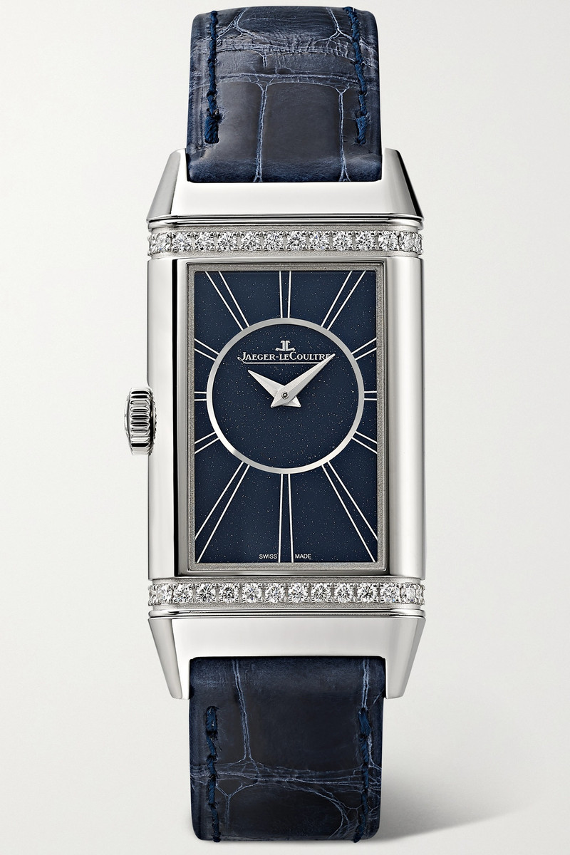 Reverso One Duetto 40mm x 20mm stainless steel, diamond and alligator watch 9