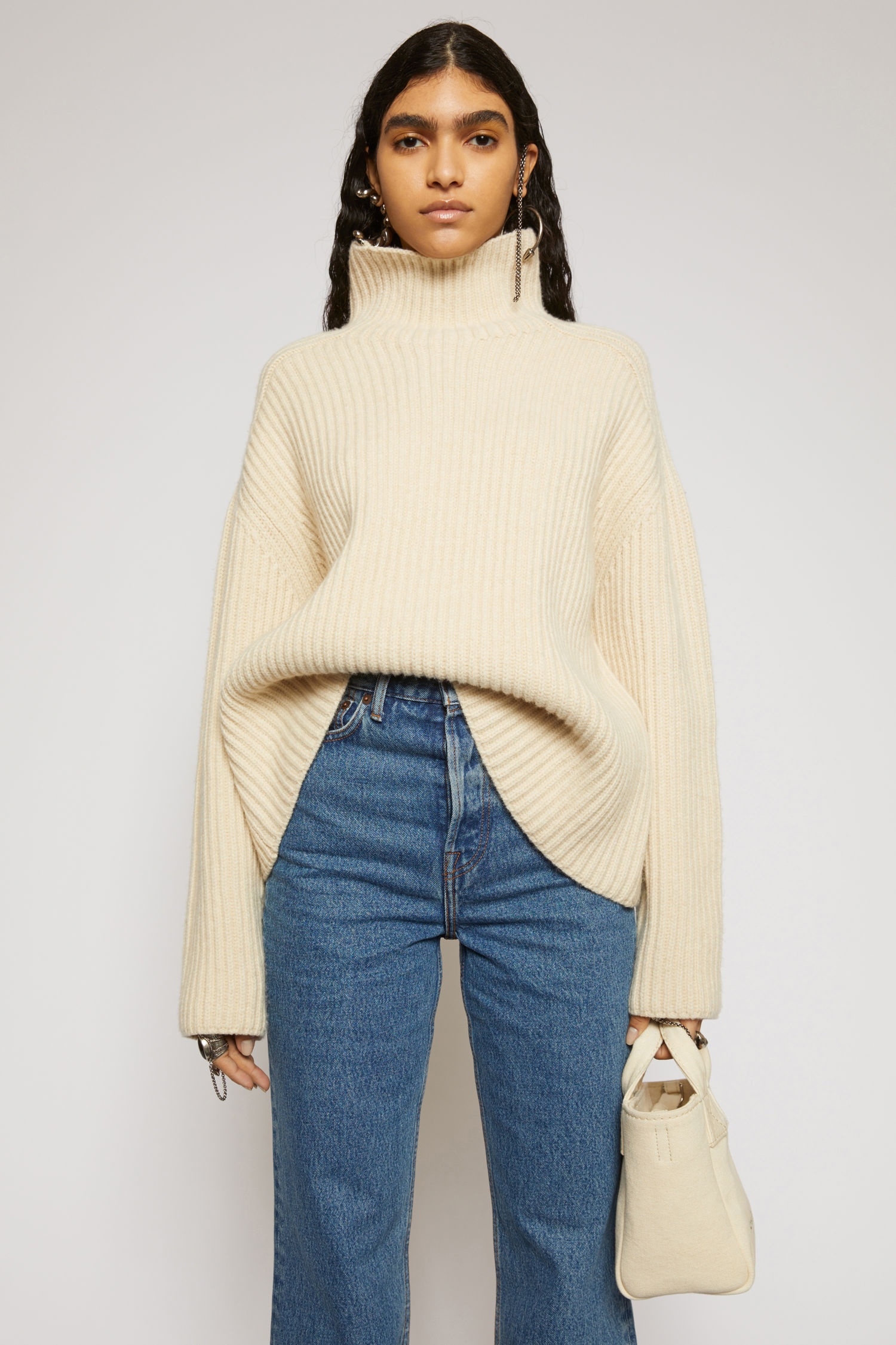 High neck ribbed sweater oat beige - 2