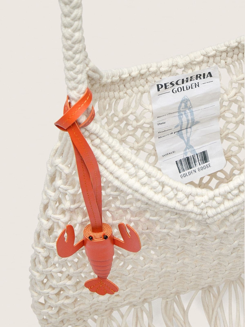 Women's macramé bag in butter-colored cotton with a leather lobster charm 5