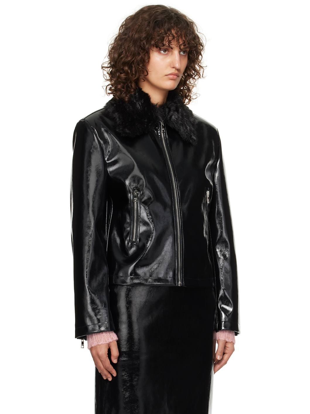 Black Patent Faux-Leather Jacket - 2