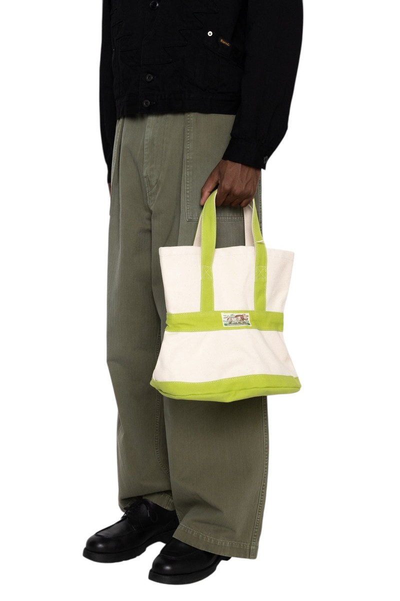 Kapital #4 Canvas ELEPHANT TOTE BAG S - Ecru x Green outlook