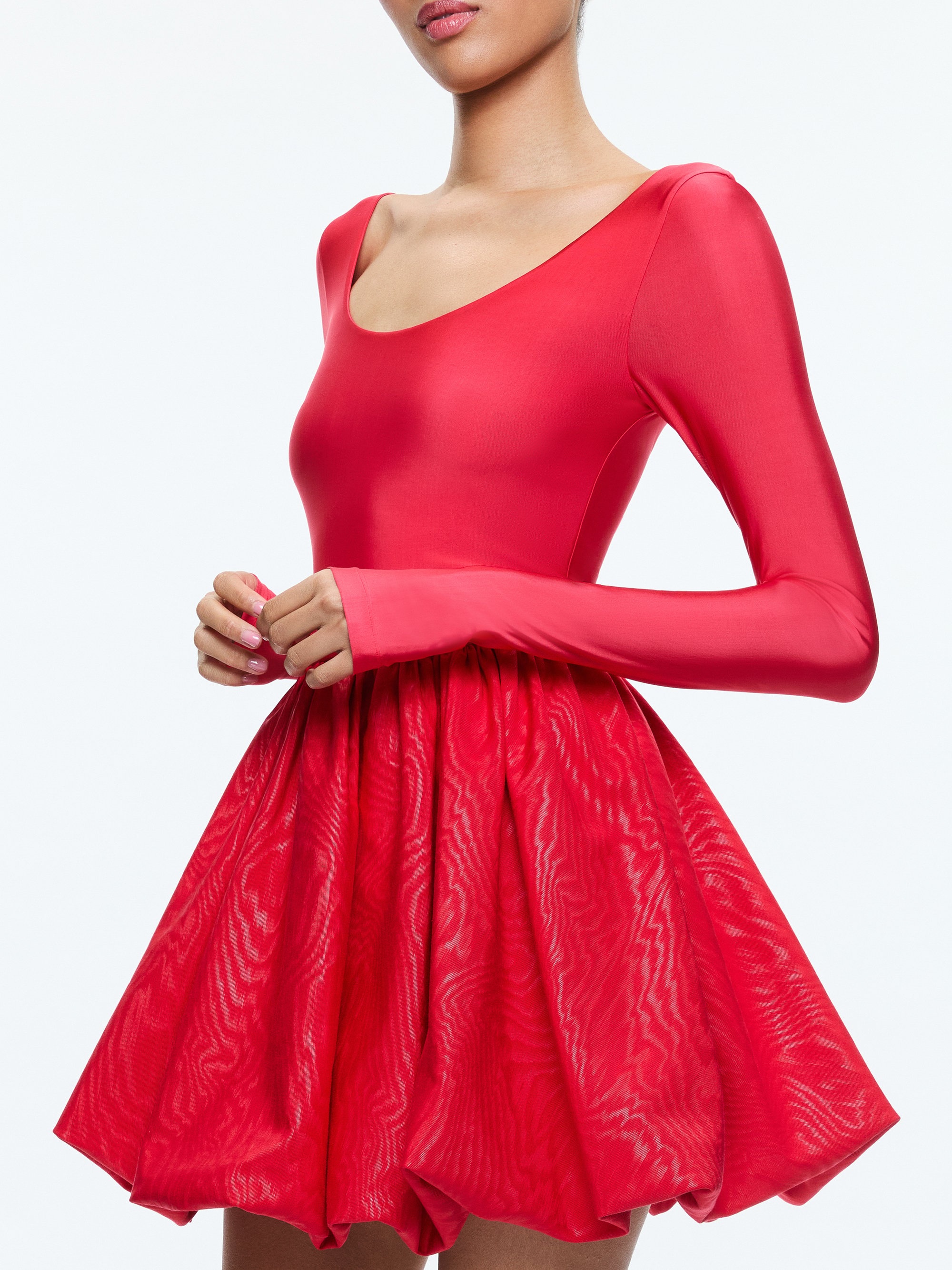 CHARA BALLET NECK LONG SLEEVE BUBBLE HEM MINI DRESS - 2