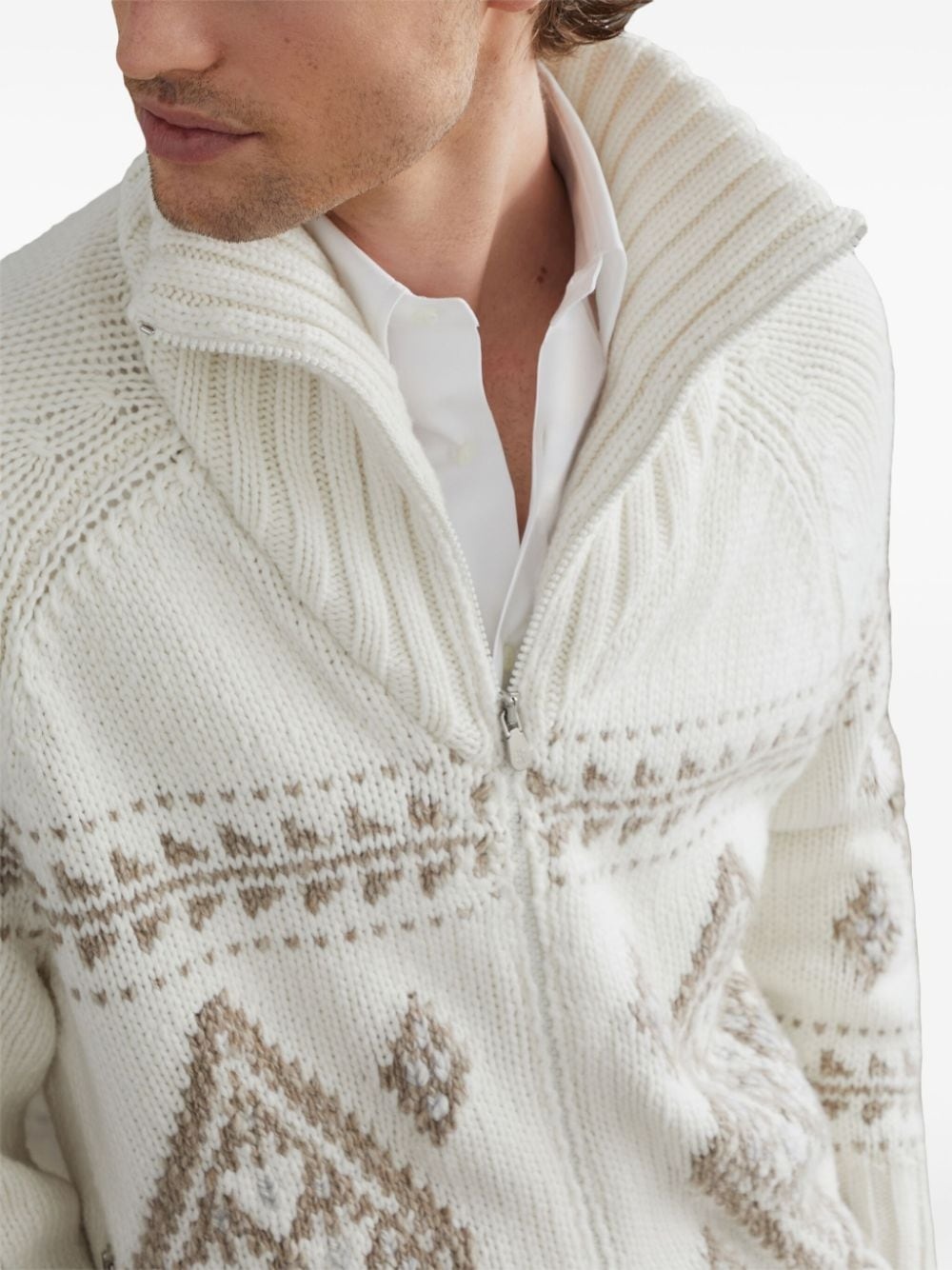 intarsia-knit zip-up cashmere cardigan - 5