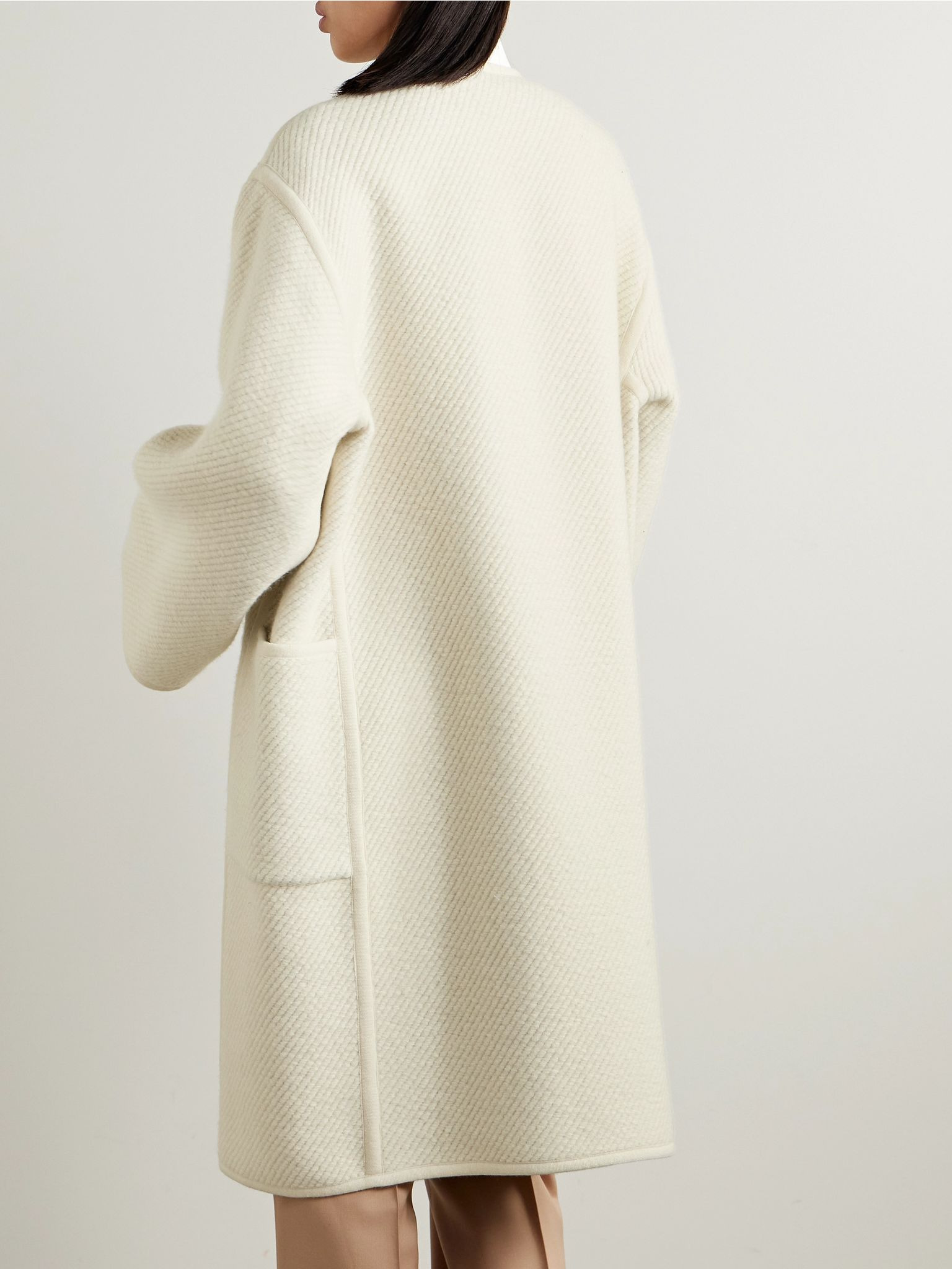 Silk, wool, cashmere and linen-blend coat White - 4