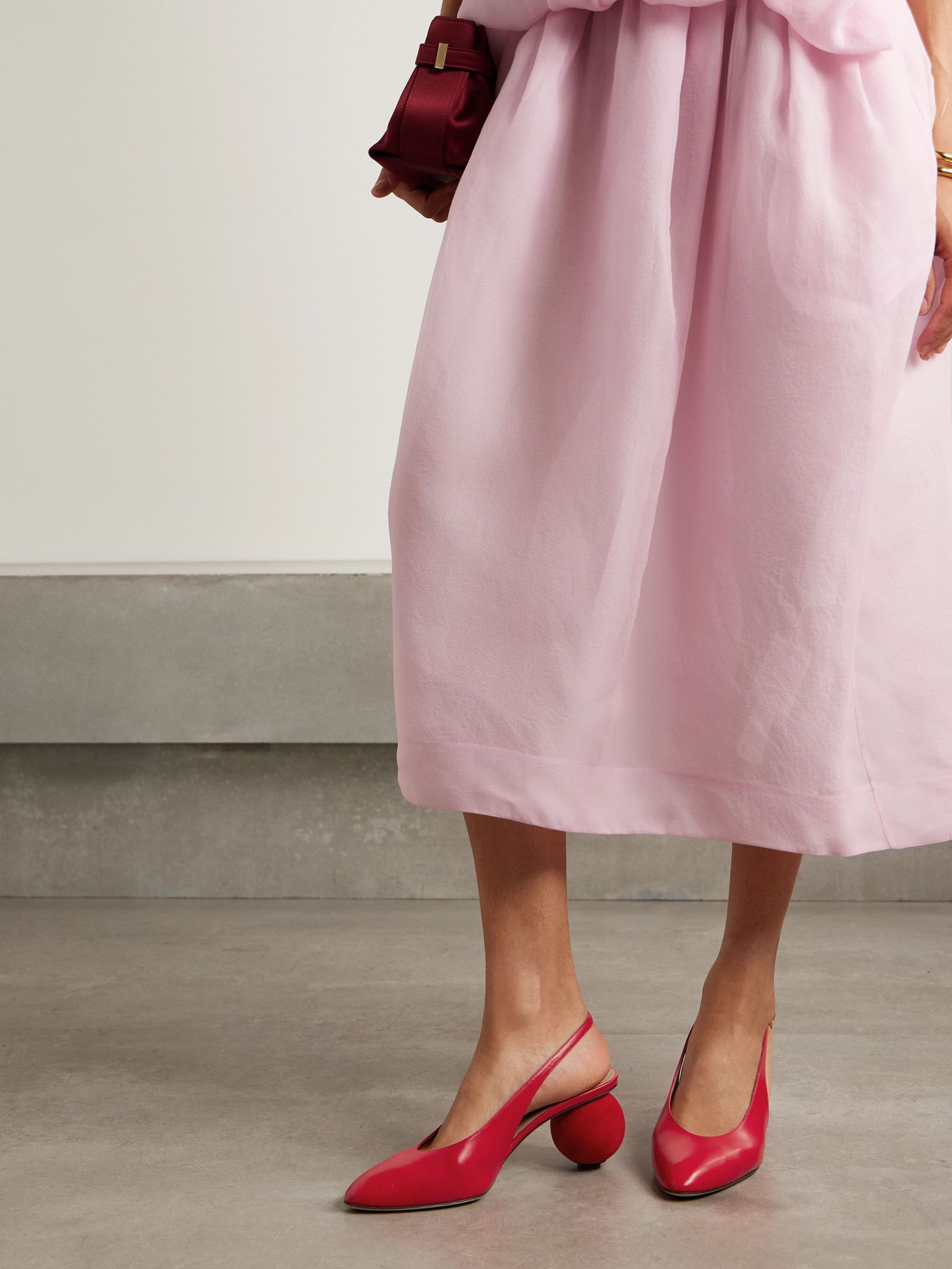 Tessie leather and suede slingback pumps Tomato red - 2