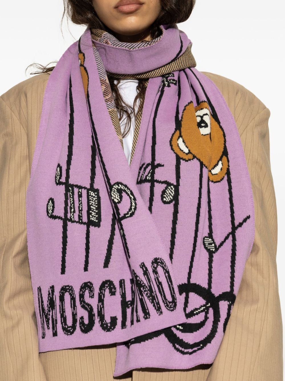 teddy bear-intarsia scarf - 4