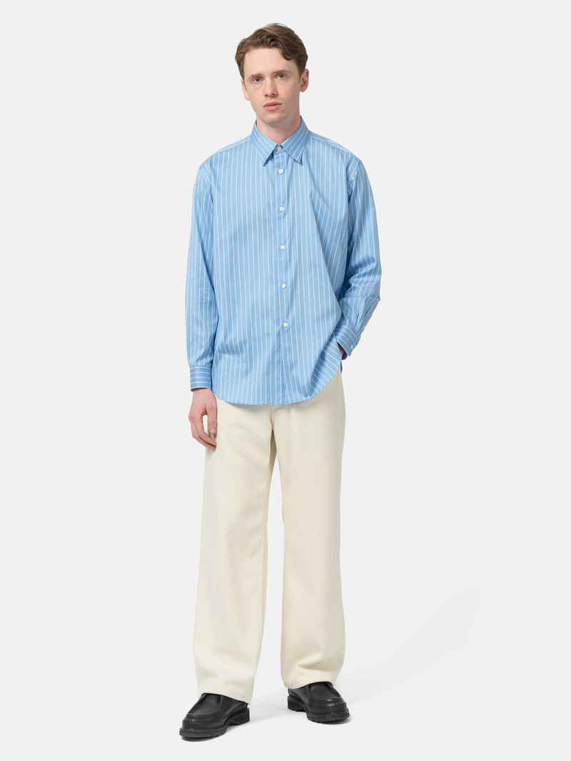 AURALEE Cotton Silk Stripe Shirt Sax Blue Stripe outlook