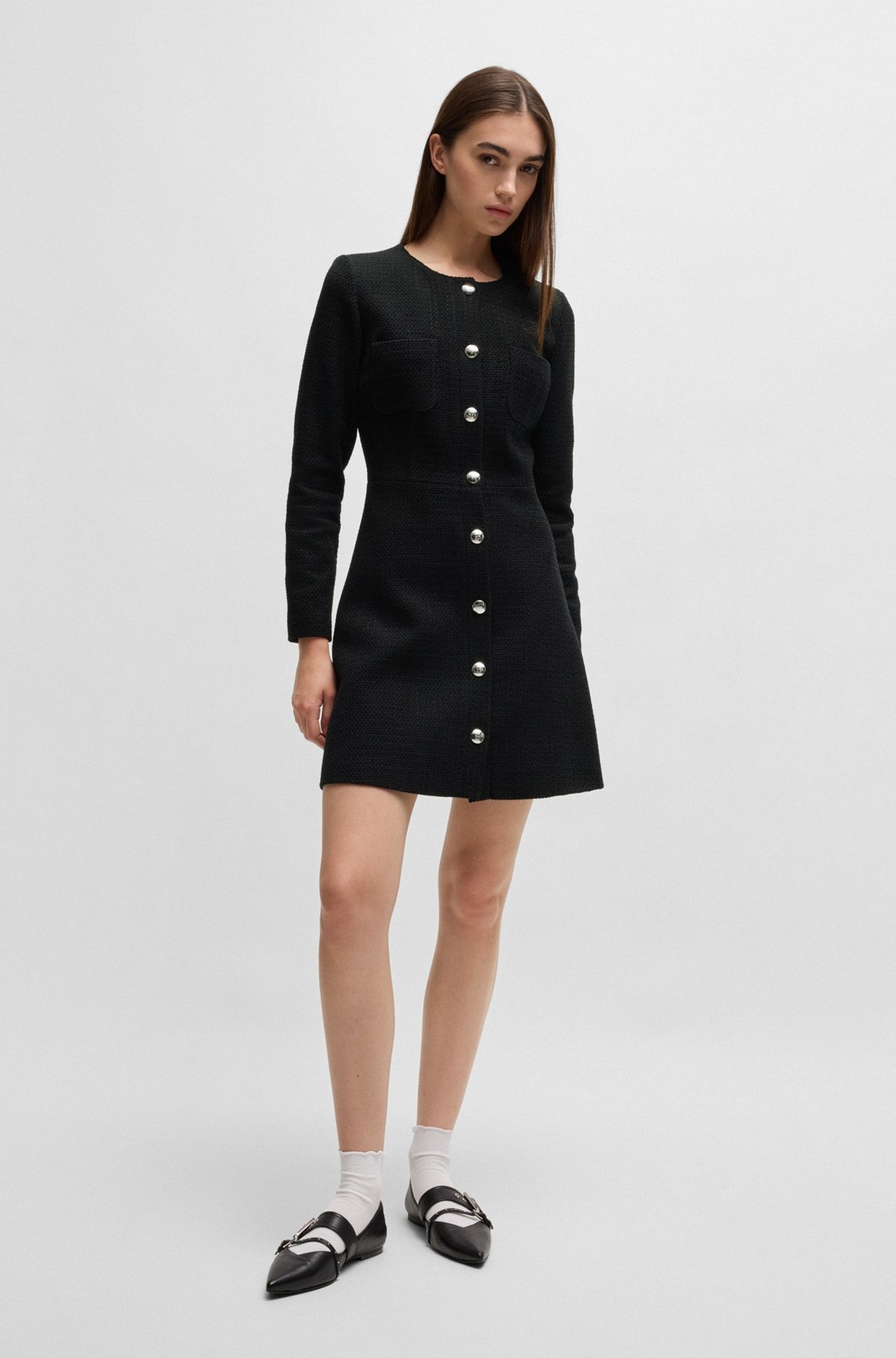 BOUCLÉ DRESS WITH LOGO BUTTONS - 4