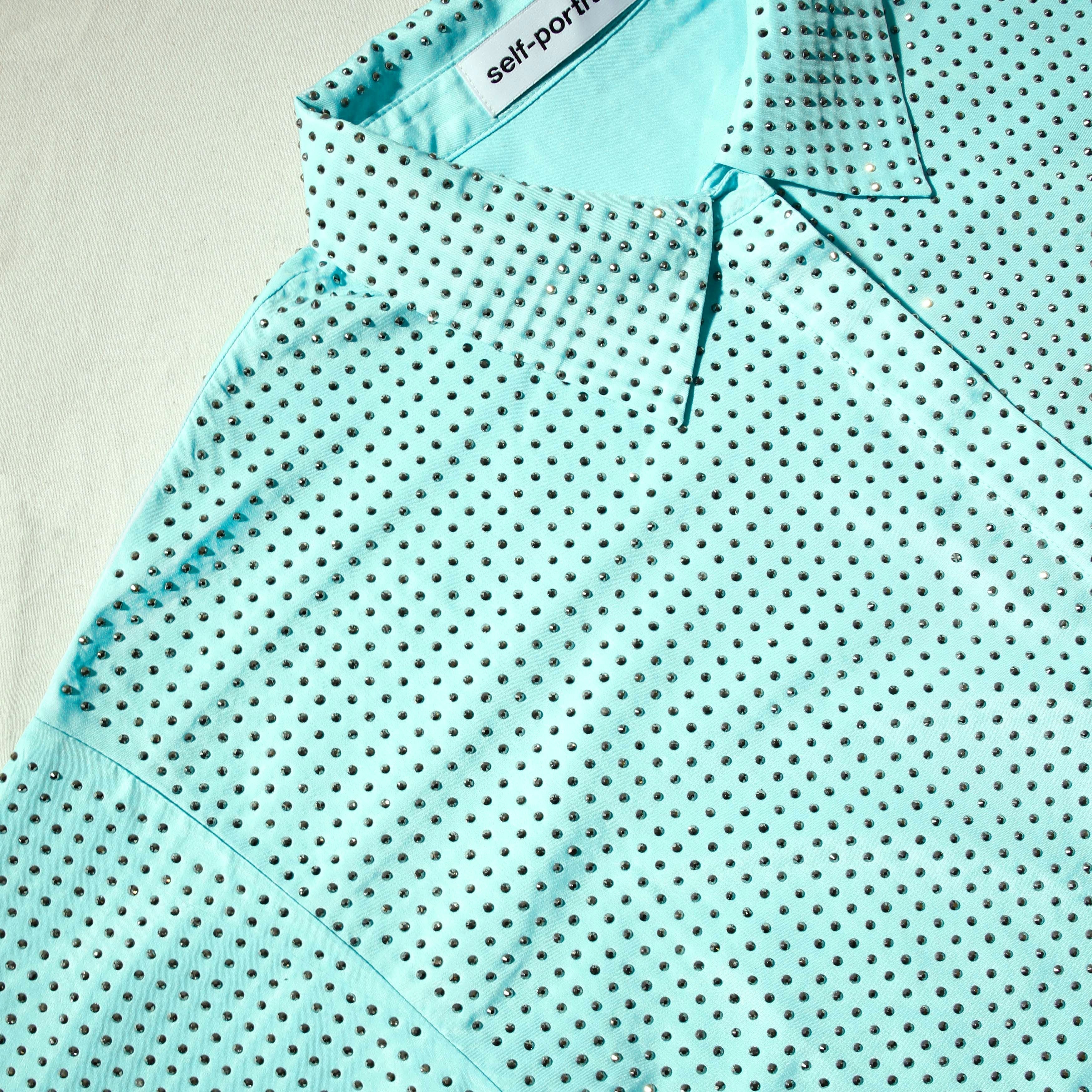 Mint Rhinestone Taffeta Oversized Shirt - 4