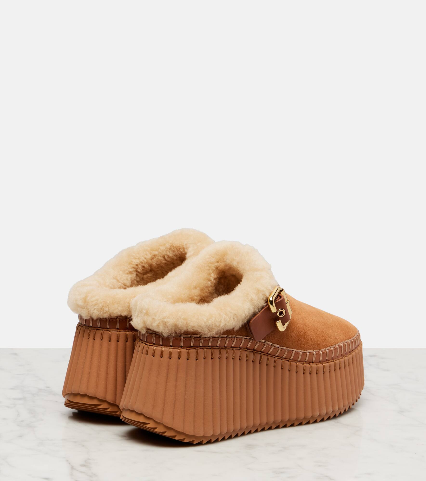Nama 80 shearling-lined suede platform mules - 2