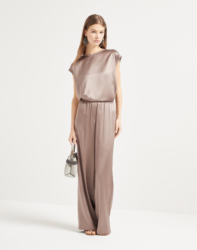 Stretch silk satin T-shirt with monili 5