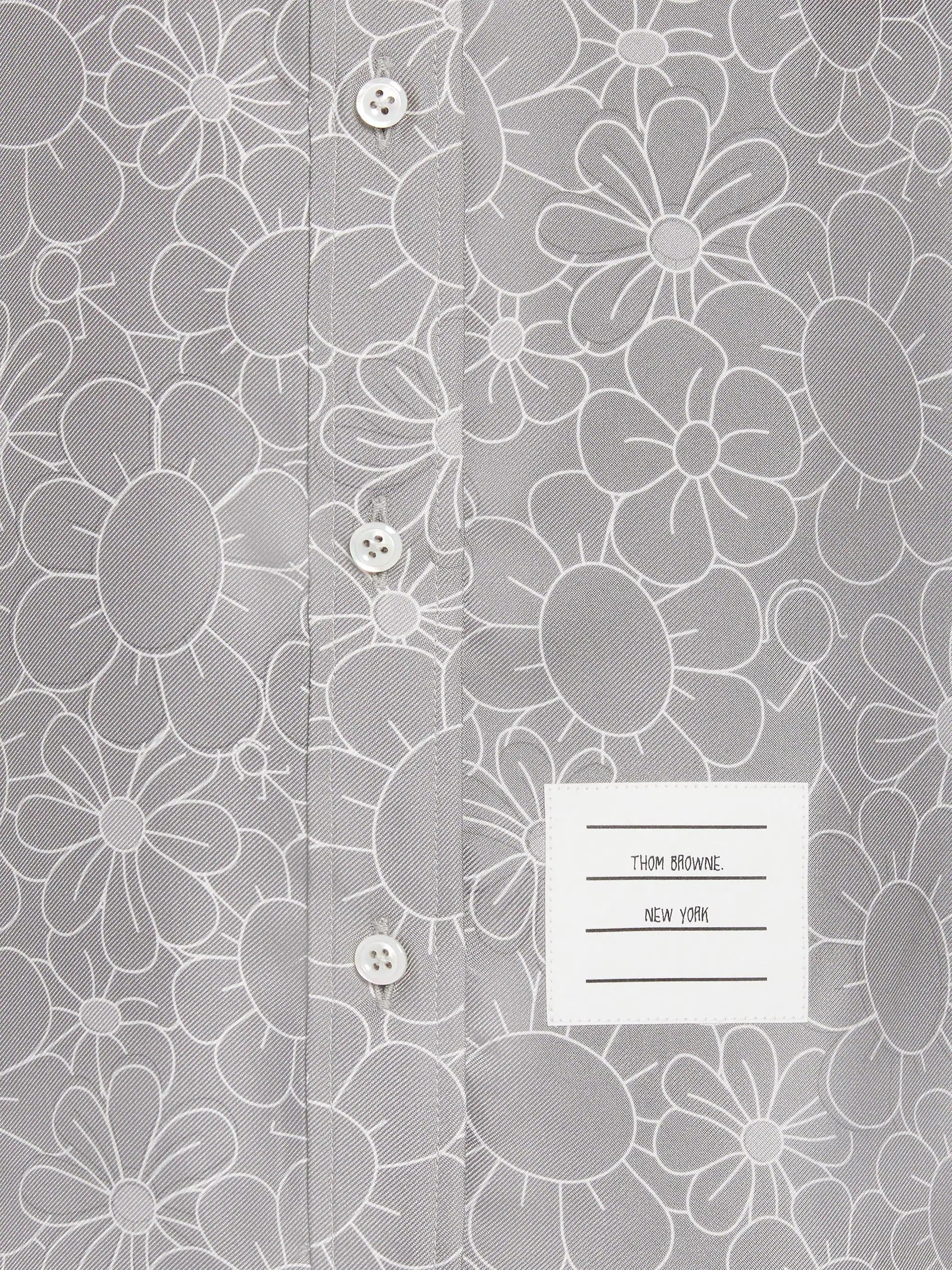 Medium Grey Floral Toile Printed Silk Point Collar Thigh Length Shirtdress - 6