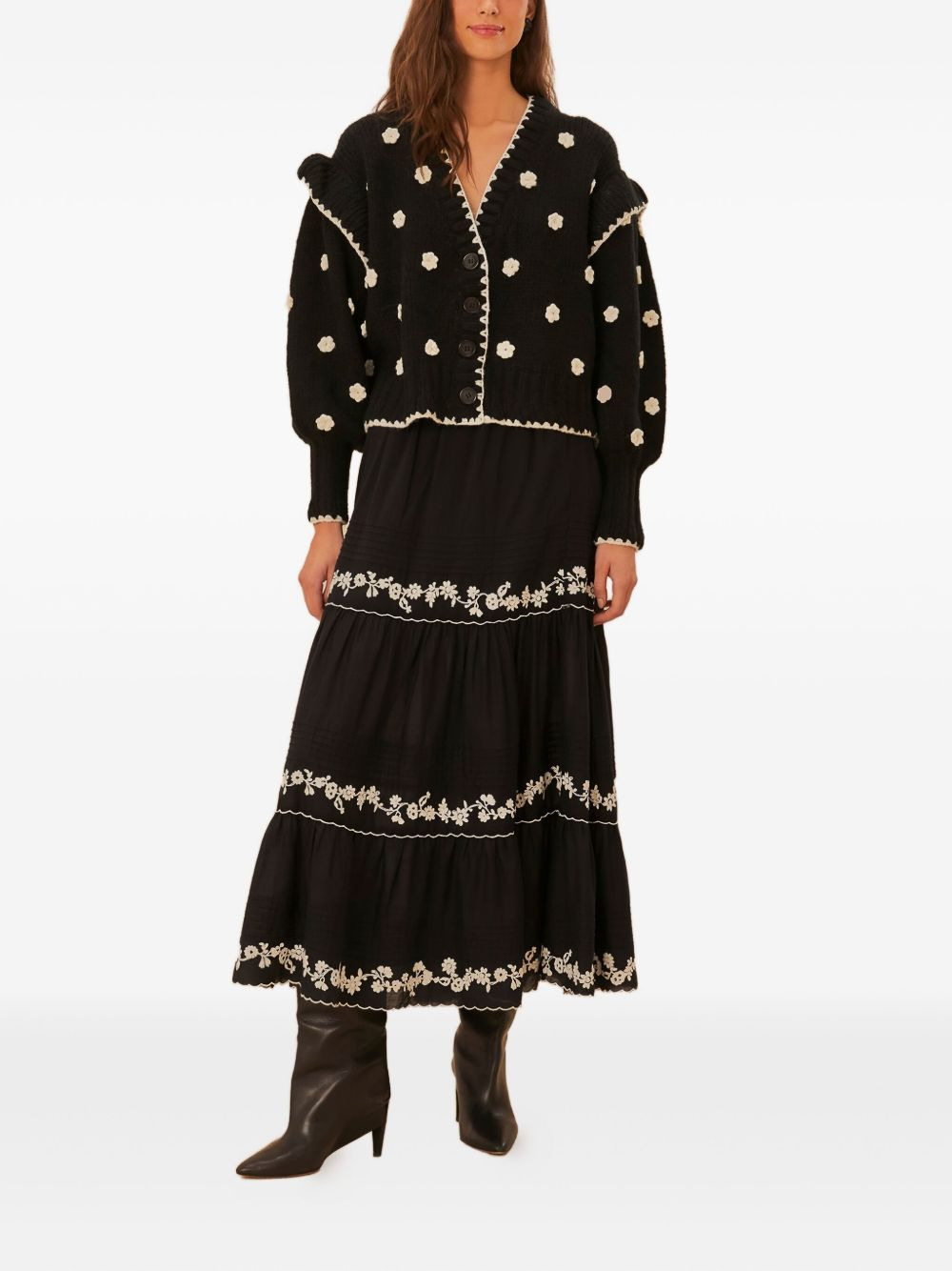 flower-embellished ruffled cardigan - 2