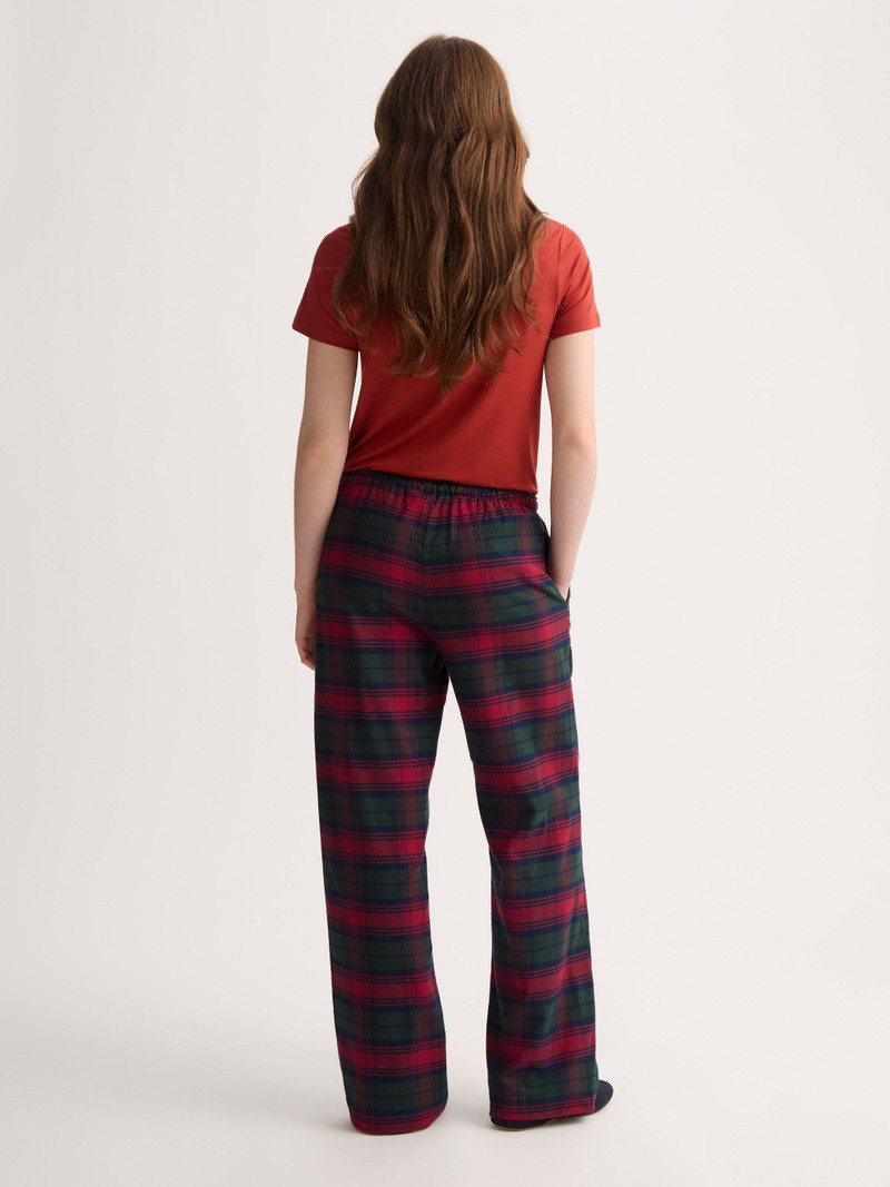 Women's Lounge Pants Kelburn Brushed Cotton Burgundy Red & Green Check 3