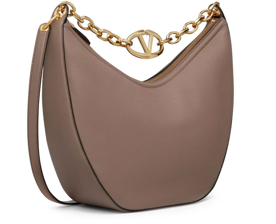 ハンドバッグ VALENTINO CAMEL LEATHER MEDIUM HOBO VLOGO MOON HANDBAG Vlogo Moon Medium Grainy Calfskin Hobo Bag With Chain for
